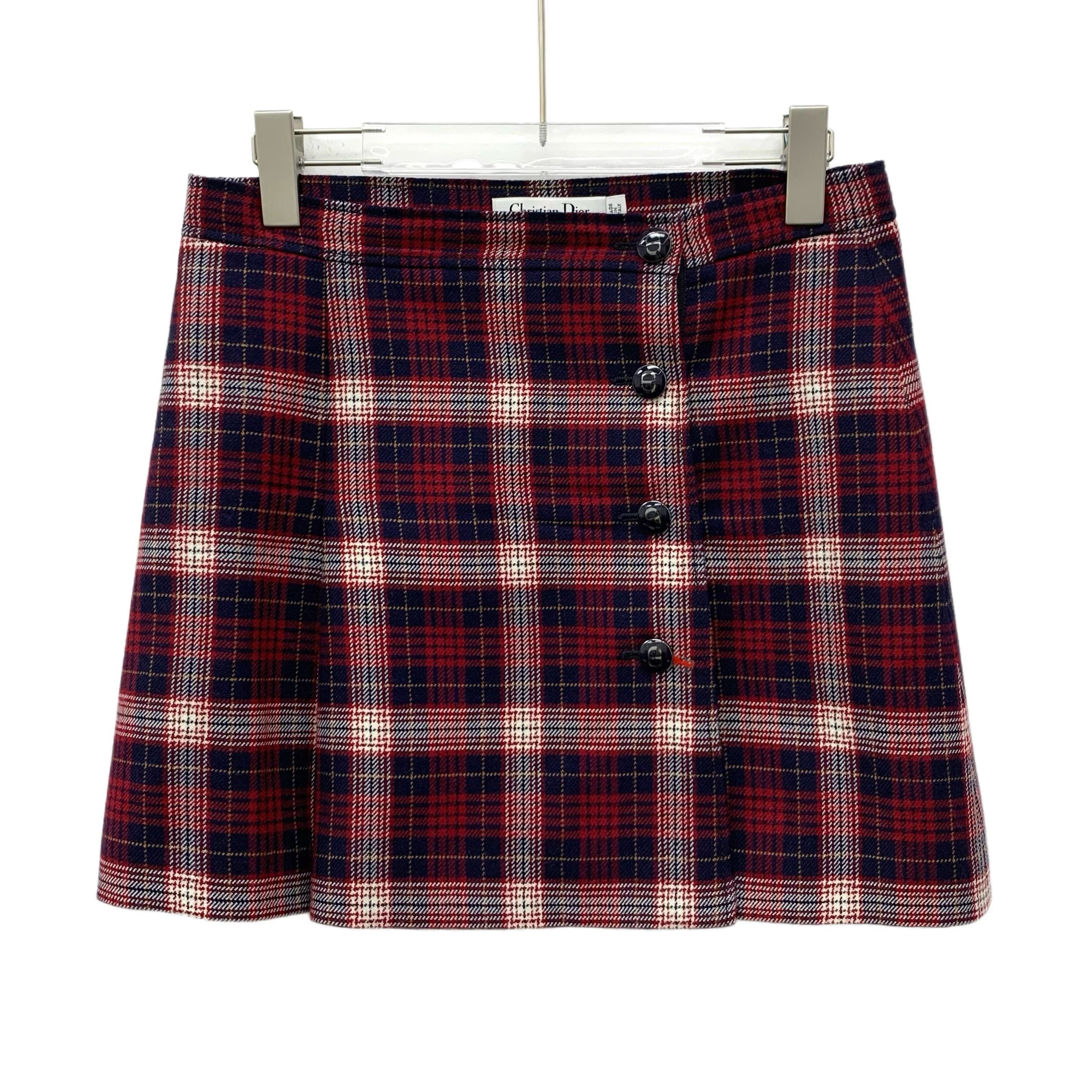 Dior Christian Dior Burgundy Wool Check Skirt (Size 36 / XS) Size 25" / US 0 / IT 36 - 1 Thumbnail