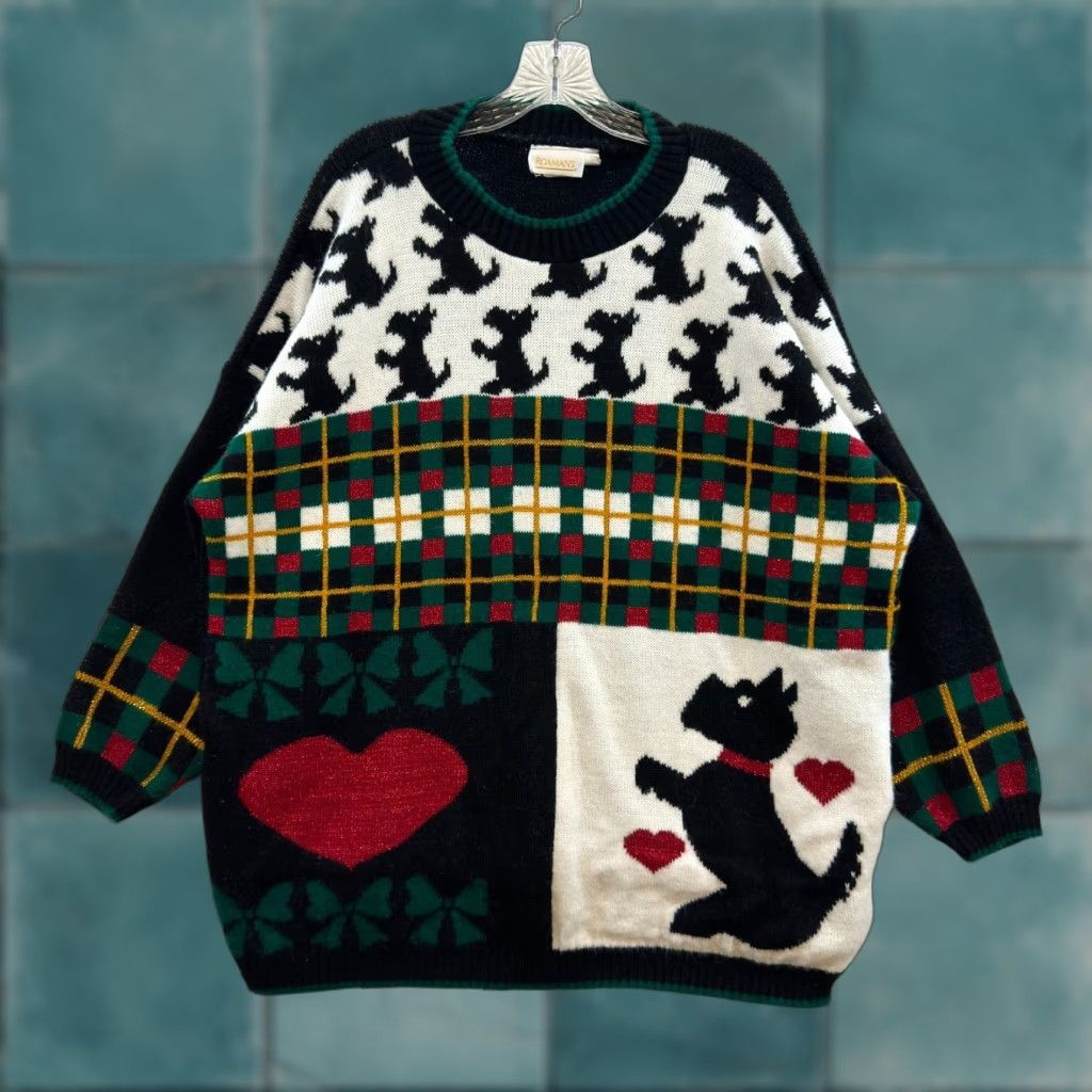 Vintage VINTAGE 90s Christmas Sweater Black Scottish Terrier Tartan Plaid 1X XL Preppy Roman's Knit Mens Size XL / US 12-14 / IT 48-50 - 1 Thumbnail