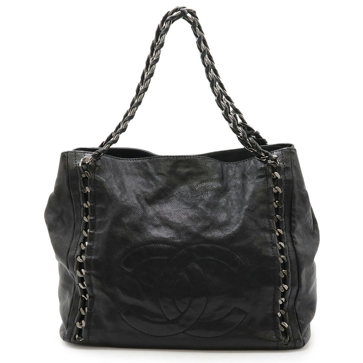 Chanel Chanel Luxury Line Coco Mark Caviar Leather 2Way Bag Leather Shoulder Bag in Black, Women's