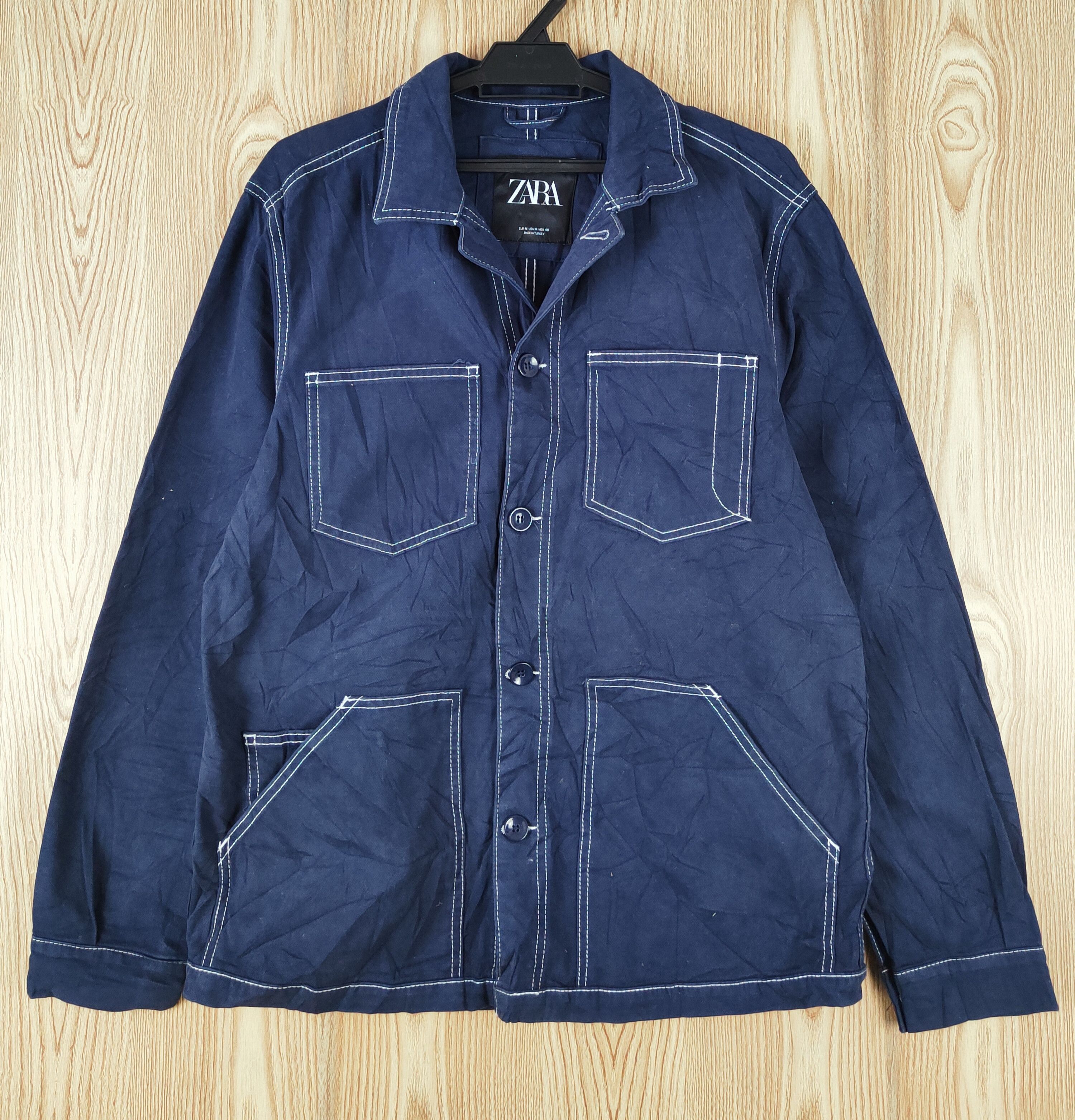 Vintage × Zara Zara Navy Long Sleeve Button Up Shirts (jeans design) Size US M / EU 48-50 / 2 - 1 Thumbnail