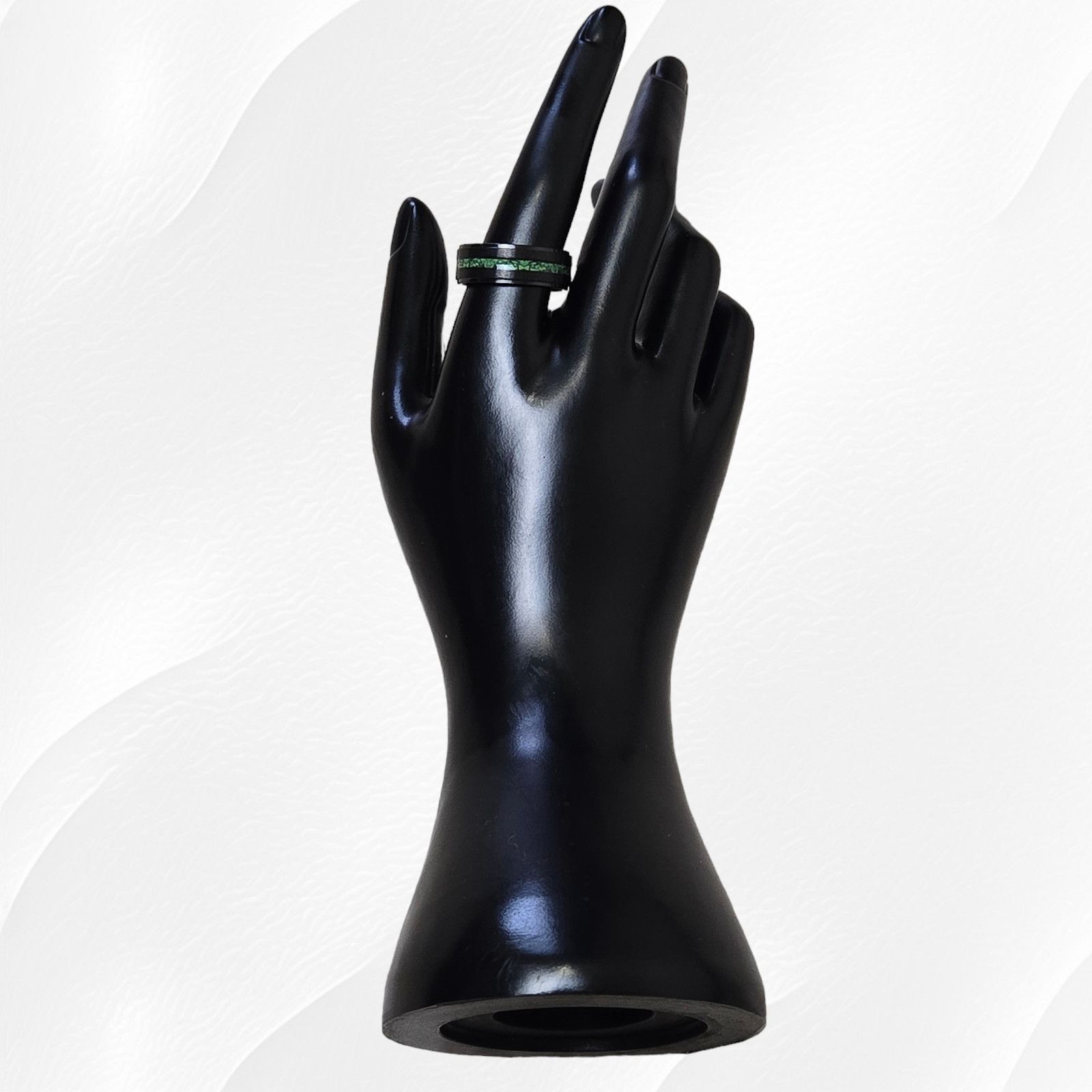 Other Black Stainless Steel Inlaid Green Band Ring Size 10 Size ONE SIZE - 2 Thumbnail