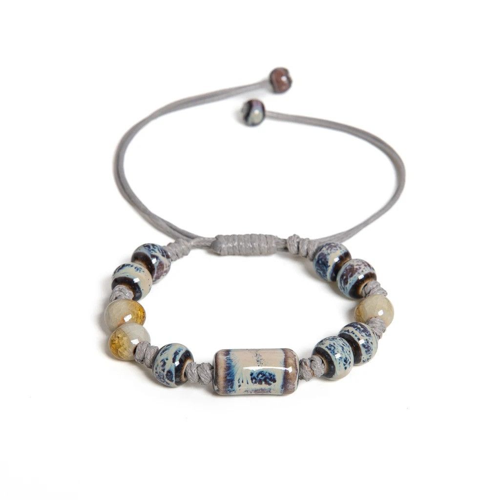 Handmade Tube Bead Ceramic Bracelet Jewelry Gift For Her Size ONE SIZE - 4 Thumbnail