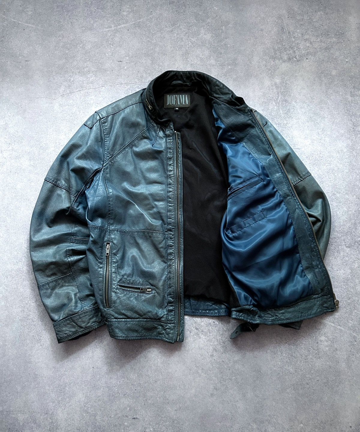 Genuine Leather Jofama by “Malung Sweden washed”blue leather jacket mens Size US L / EU 52-54 / 3 - 2 Thumbnail