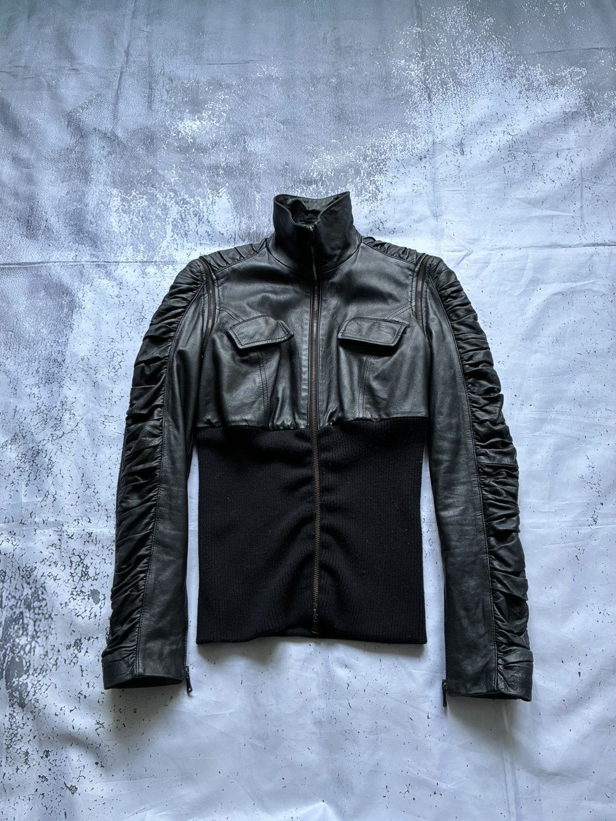 Dolce & Gabbana 2000s Dolce & Gabbana Plissé Hybrid Leather Jacket Size US XS / EU 42 / 0 - 1 Thumbnail