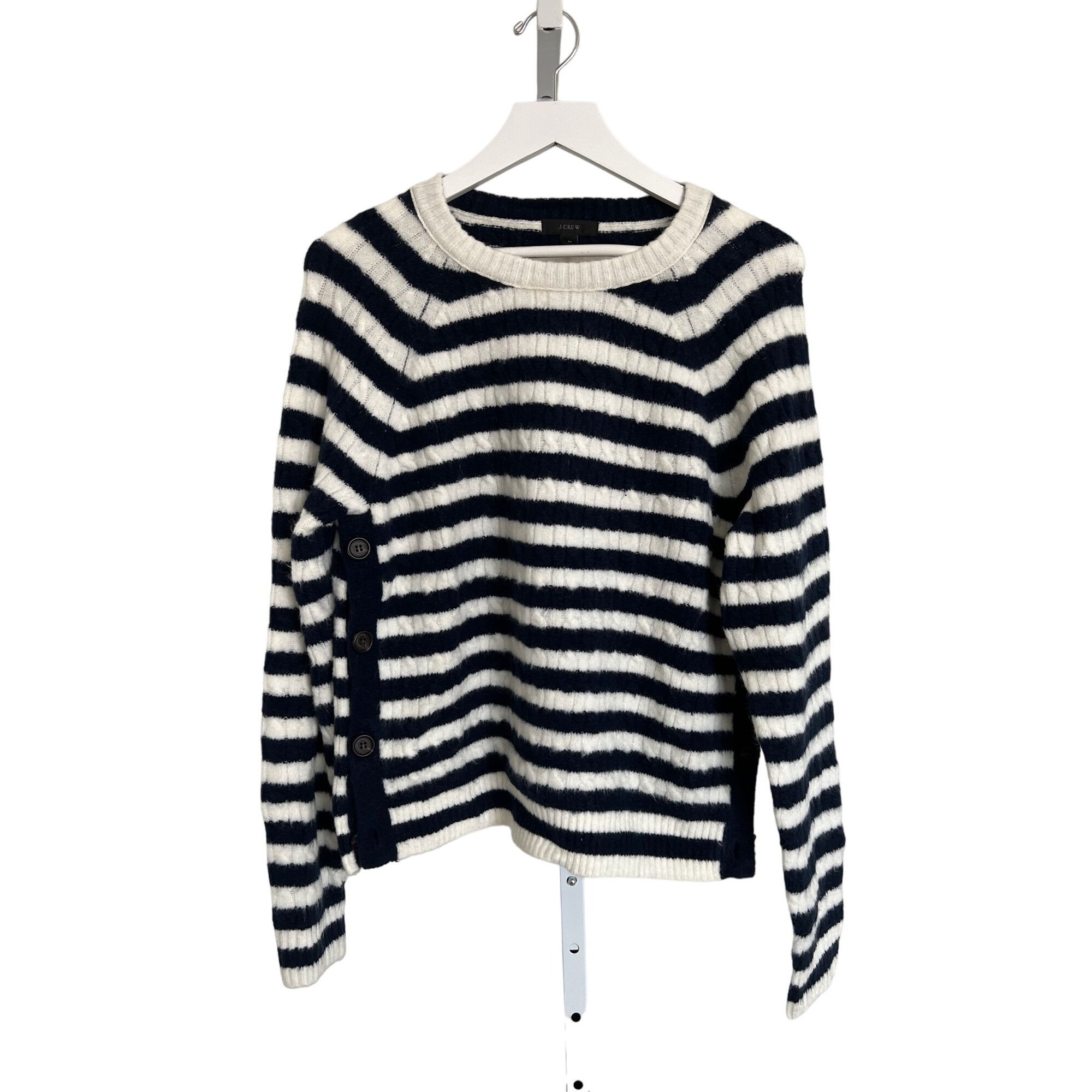 J.Crew J. Crew Navy & Ivory Striped Button Side Sweater Size M / US 6-8 / IT 42-44 - 2 Thumbnail