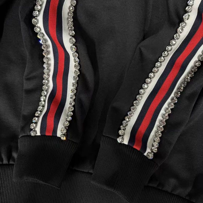 Gucci Rhinestone double-sleeved black zipper jacket