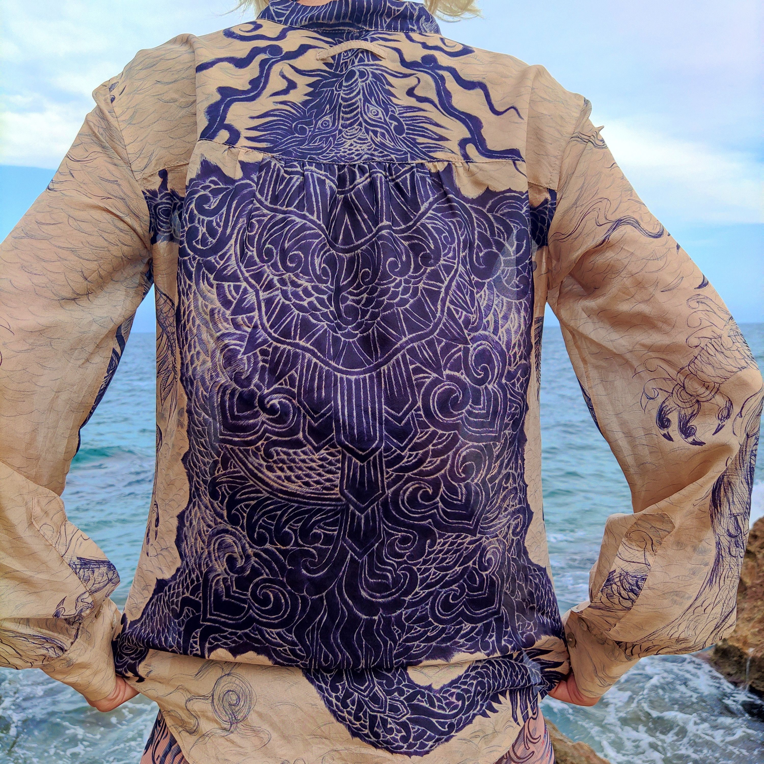 Jean Paul Gaultier Jean Paul Gaultier Silk Dragon Kardashian Tattoo Top Blouse Size L / US 10 / IT 46 - 10 Thumbnail