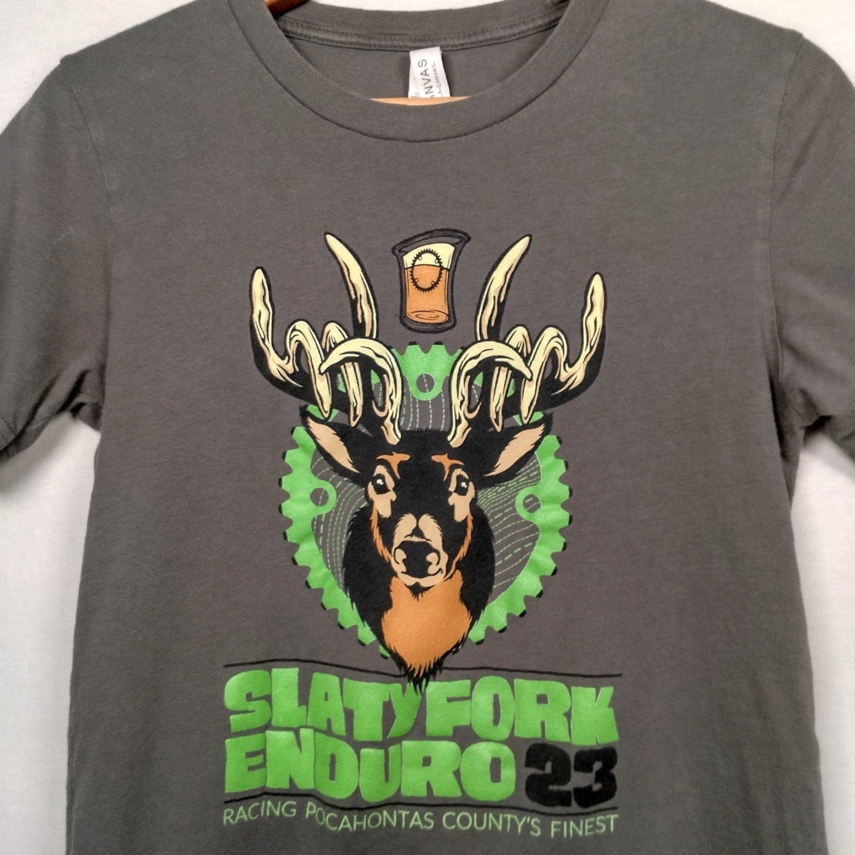 Vintage Slatyfork Enduro 23 MTB Race Shirt S Gray Bella + Canvas Men T-Shirt Crew Neck Short Sleeve Mountain Bike WV Racing Graphic Deer Enduro 23 Size US S / EU 44-46 / 1 - 2 Thumbnail