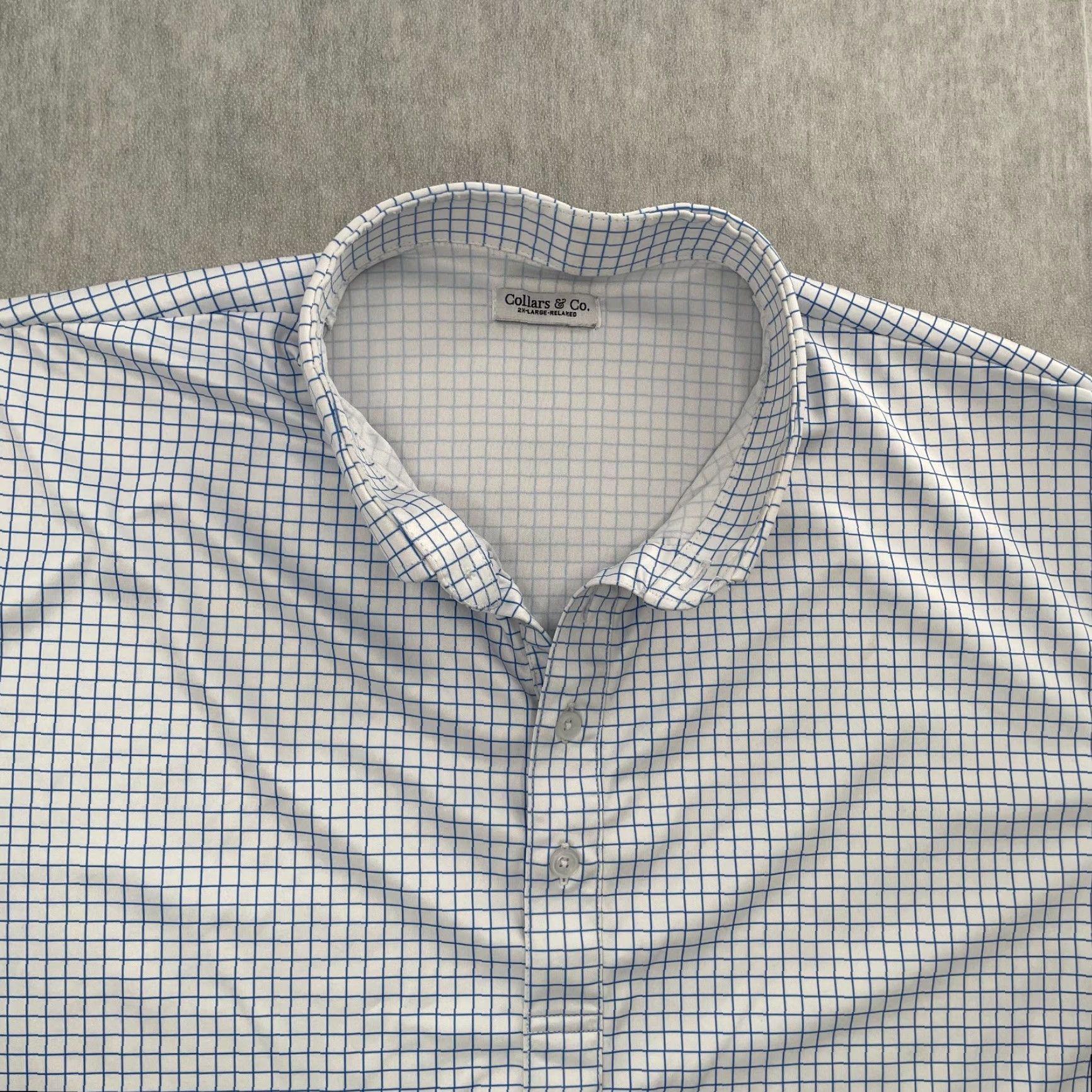 CO Collars & Co Shirt Polo Short Sleeve Dress Collar Men 2XL Blue White Check Polo Shirt Size 48R - 2 Thumbnail