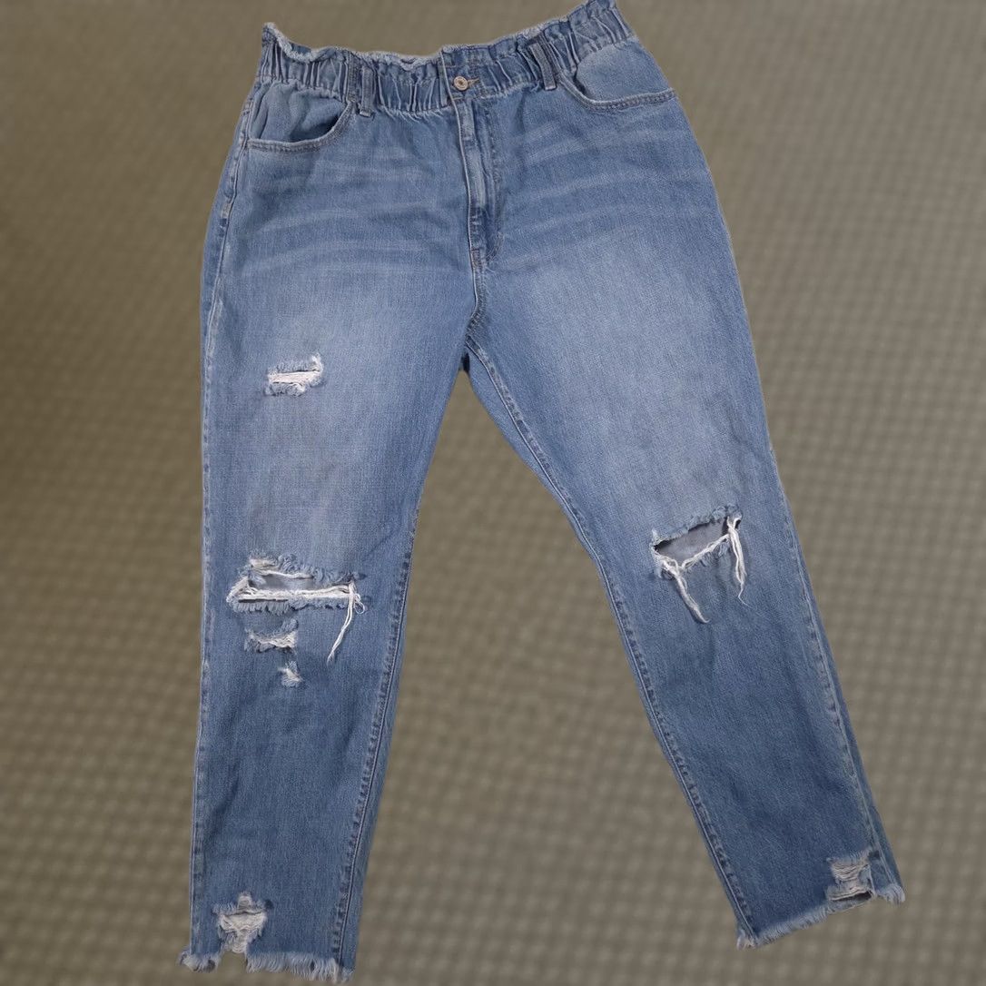 Vintage KanCan Jeans Womens 15/31 Blue Medium Wash High Rise Paperbag Distressed Jeans Size 36" / US 14 / IT 50 - 1 Thumbnail