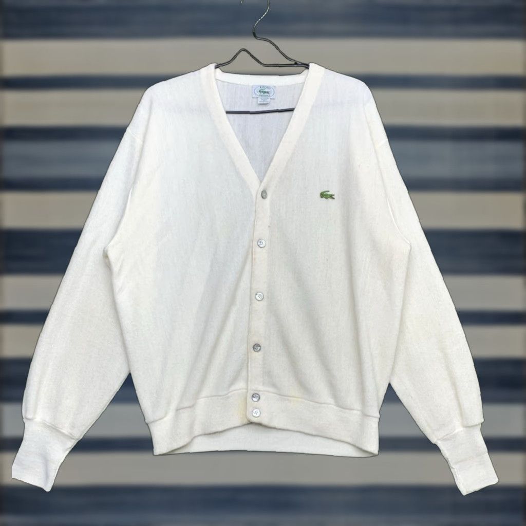 Izod VINTAGE Izod Lacoste Cardigan Sweater Mens XL Beige 80s 90s Preppy Golf Button Embroidered Logo Mens Cardigan Sweater Size US XL / EU 56 / 4 - 1 Thumbnail