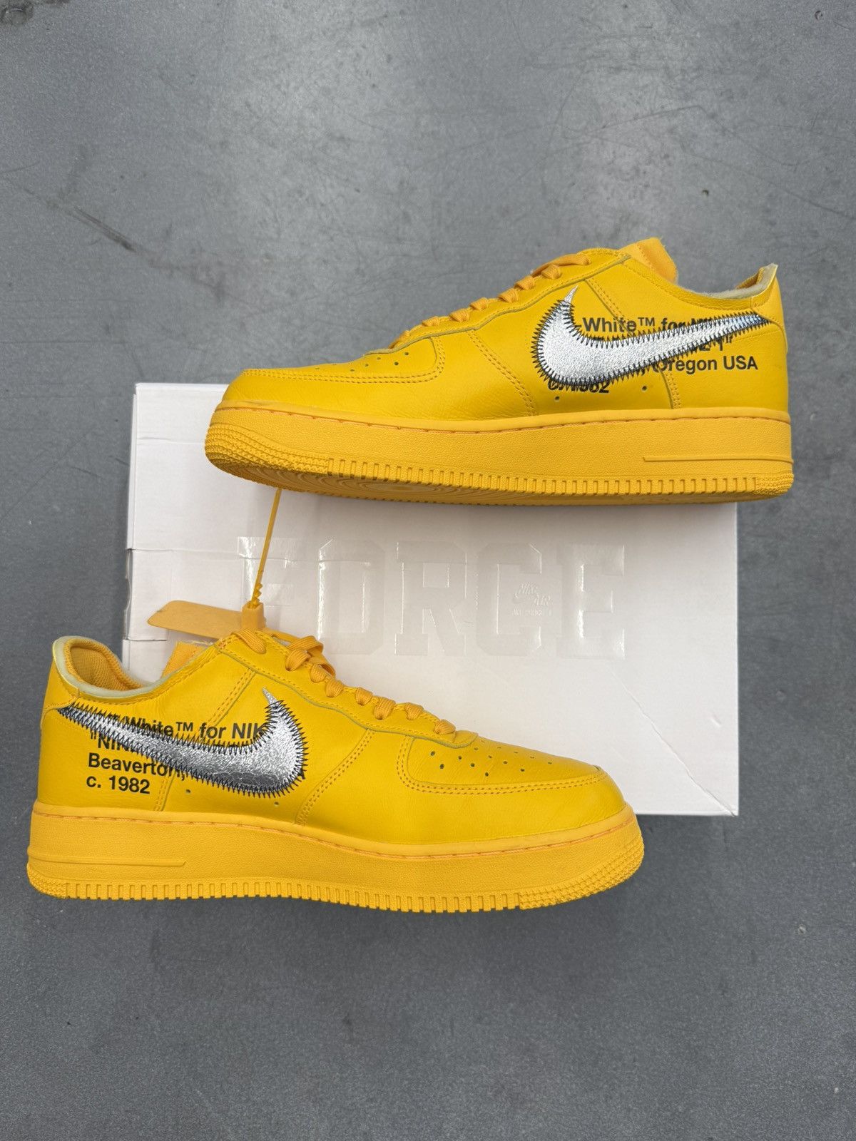 Nike 2022 Nike Air Force 1 Low Off-White ICA University Gold Size US 9.5 / EU 42-43 - 2 Thumbnail