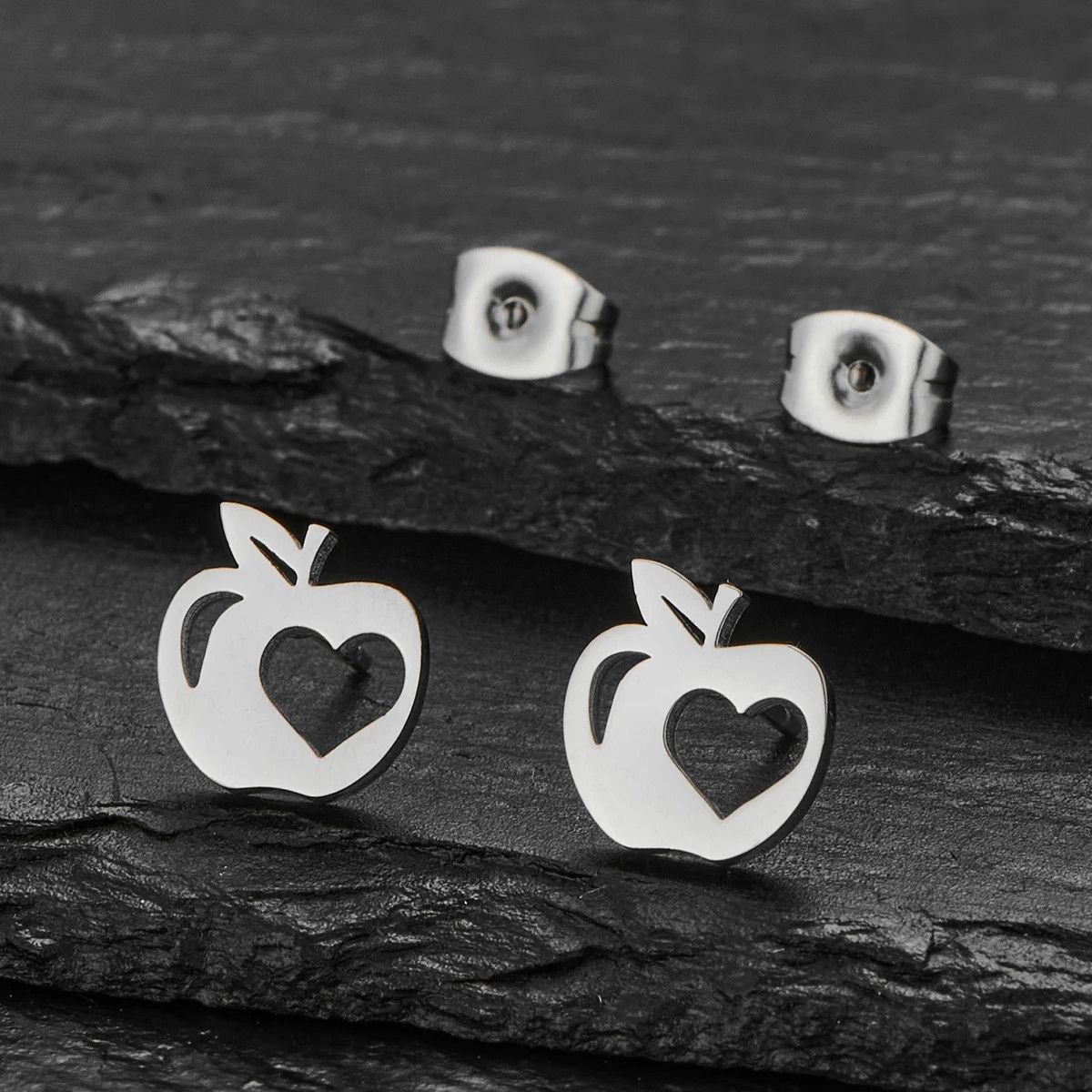 Jewelry Apple Love Heart Mini Stud Earrings Charm Earring Gift Size ONE SIZE - 1 Preview