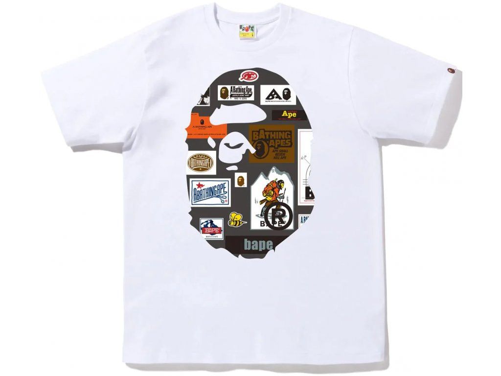 image of Bape Multi Label Big Ape Head Tee in White, Men's (Size 2XL)