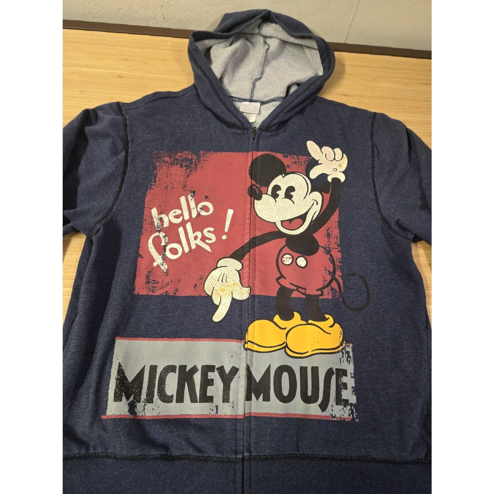 Disney Mickey Mouse Hoodie Mens Large Blue Disney Store Hello Folks Zip Up Graphic Print Hooded Full Zip Mens L Blue Size US L / EU 52-54 / 3 - 4 Thumbnail
