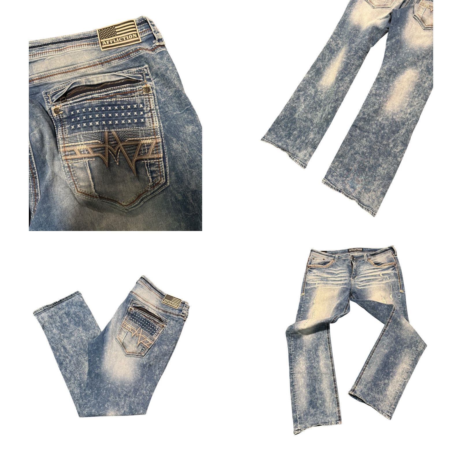 Affliction VINTAGE Affliction Ace Denim Jeans Distressed Blue 42x34 Jeans Men Big & Tall 5-Pocket Embroidered Denim Baggy? Size US 42 / EU 58 - 8 Thumbnail