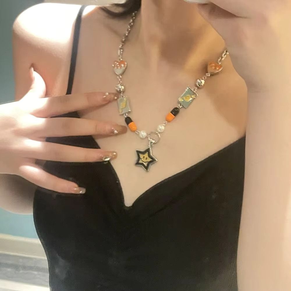 Jewelry Punk Smile Star Heart Clavicle Chain Necklace Size ONE SIZE - 8 Thumbnail