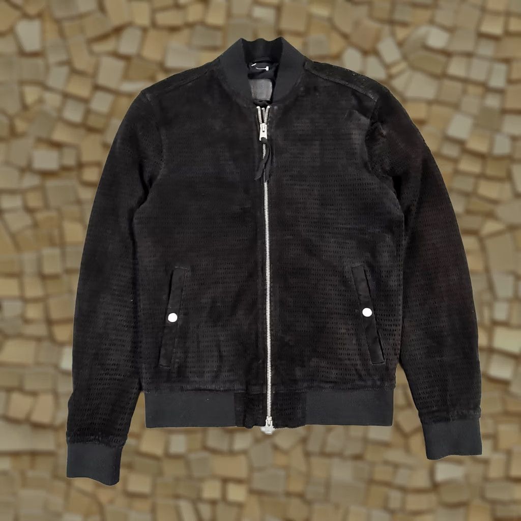 Allsaints AllSaints Mens Jacket Bomber Black XS Suede Goat Skin Perring Full Zip Size US XS / EU 42 / 0 - 1 Thumbnail