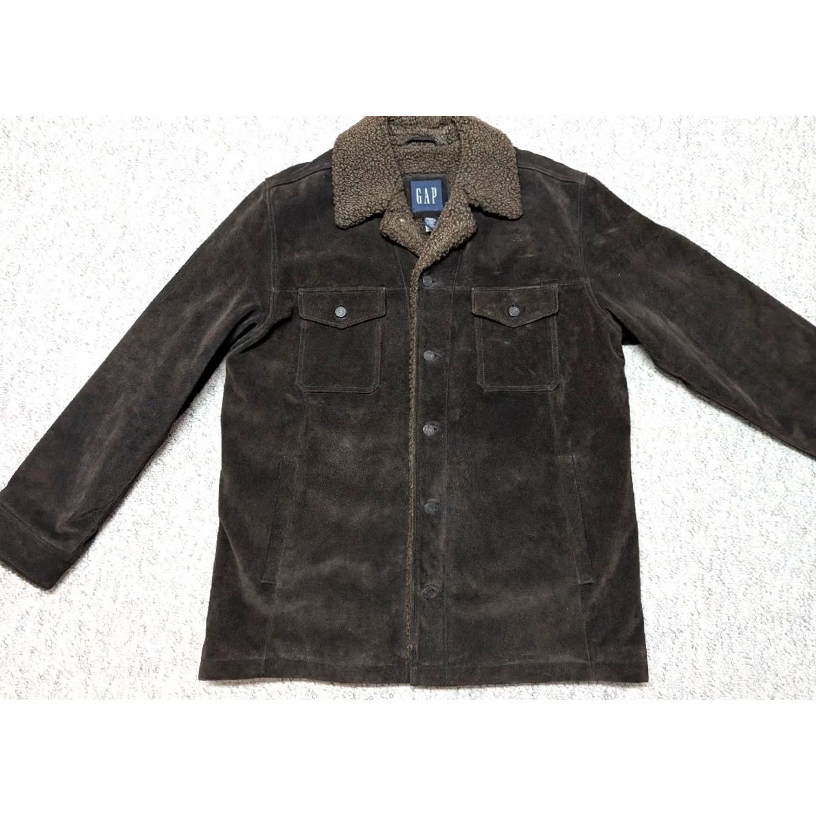 Gap VINTAGE GAP Leather Jacket TRUCKER Men's L Brown Suede Cowhide Wool Sherpa Collar 70s 80s Western Style Size US L / EU 52-54 / 3 - 7 Thumbnail