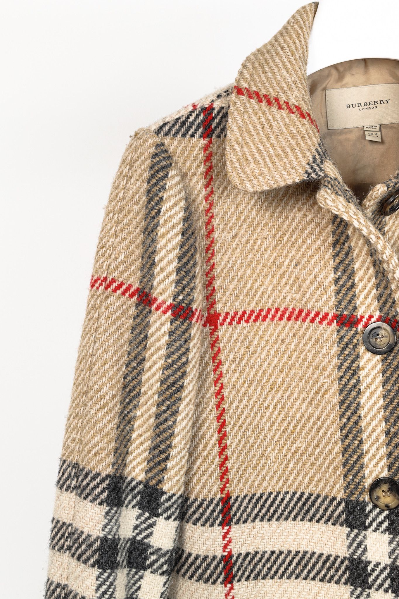Burberry Burberry Beige Wool Check Buttoned Coat Size M / US 6-8 / IT 42-44 - 5 Thumbnail