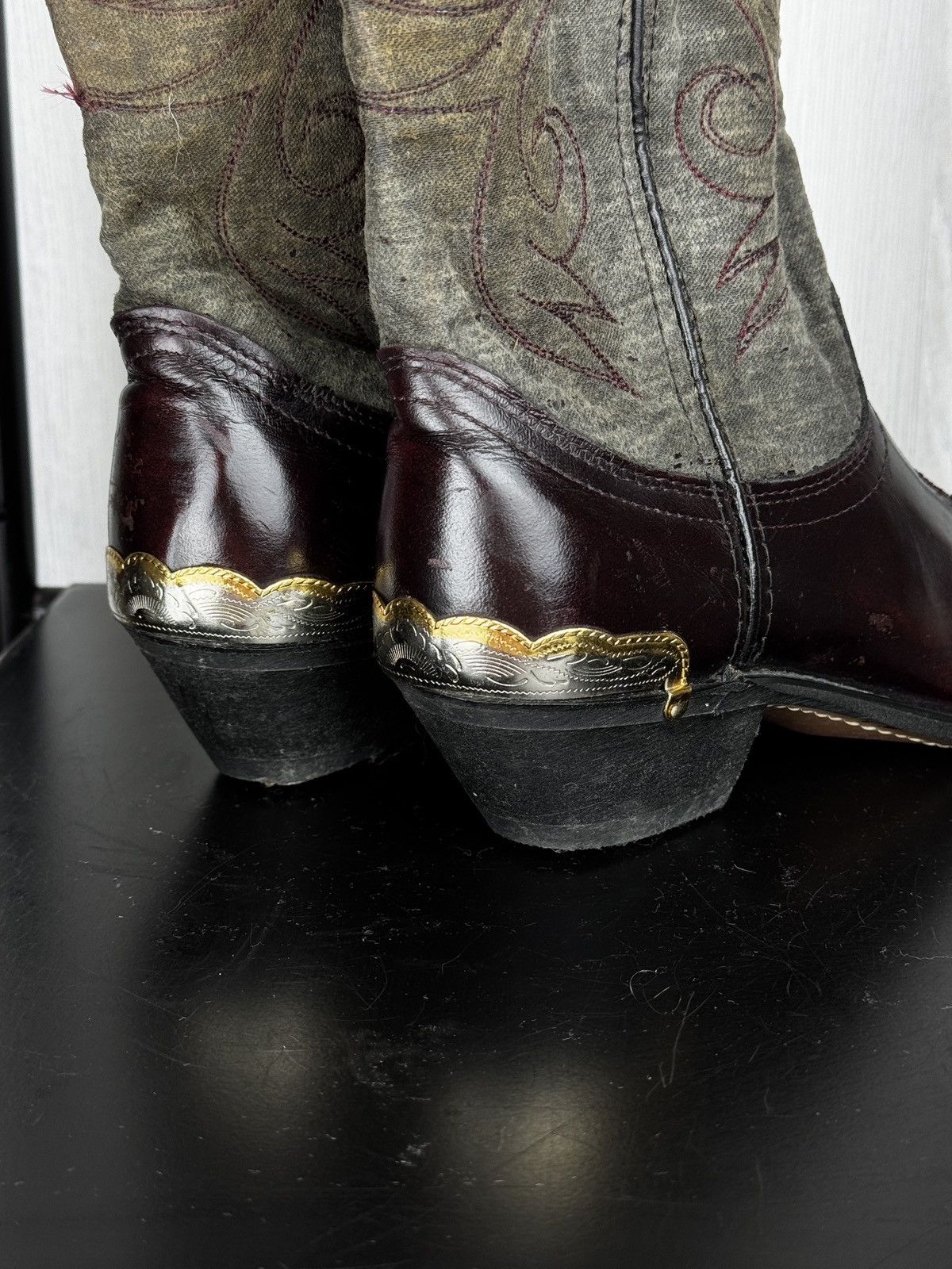 Cowboy Equipment Vintage Cowboy Cossacks USA Brown/Grey Leather Textile Boots Size US 6 / IT 36 - 13 Thumbnail