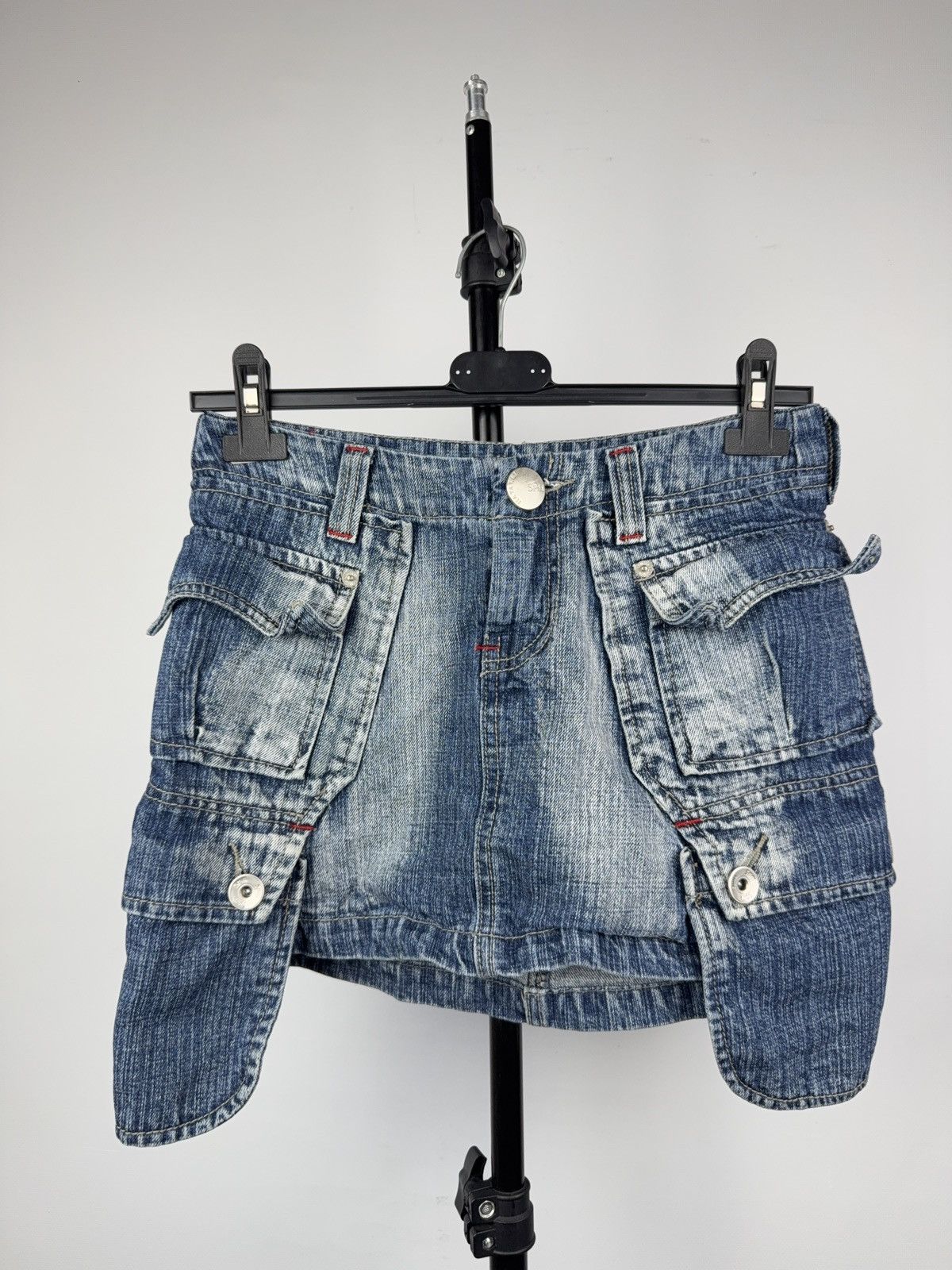 Japanese Brand 00s Y2K 5PM Distressed Cargo Denim Mini Skirt Grunge Style Size 26" / US 2 / IT 38 - 1 Thumbnail