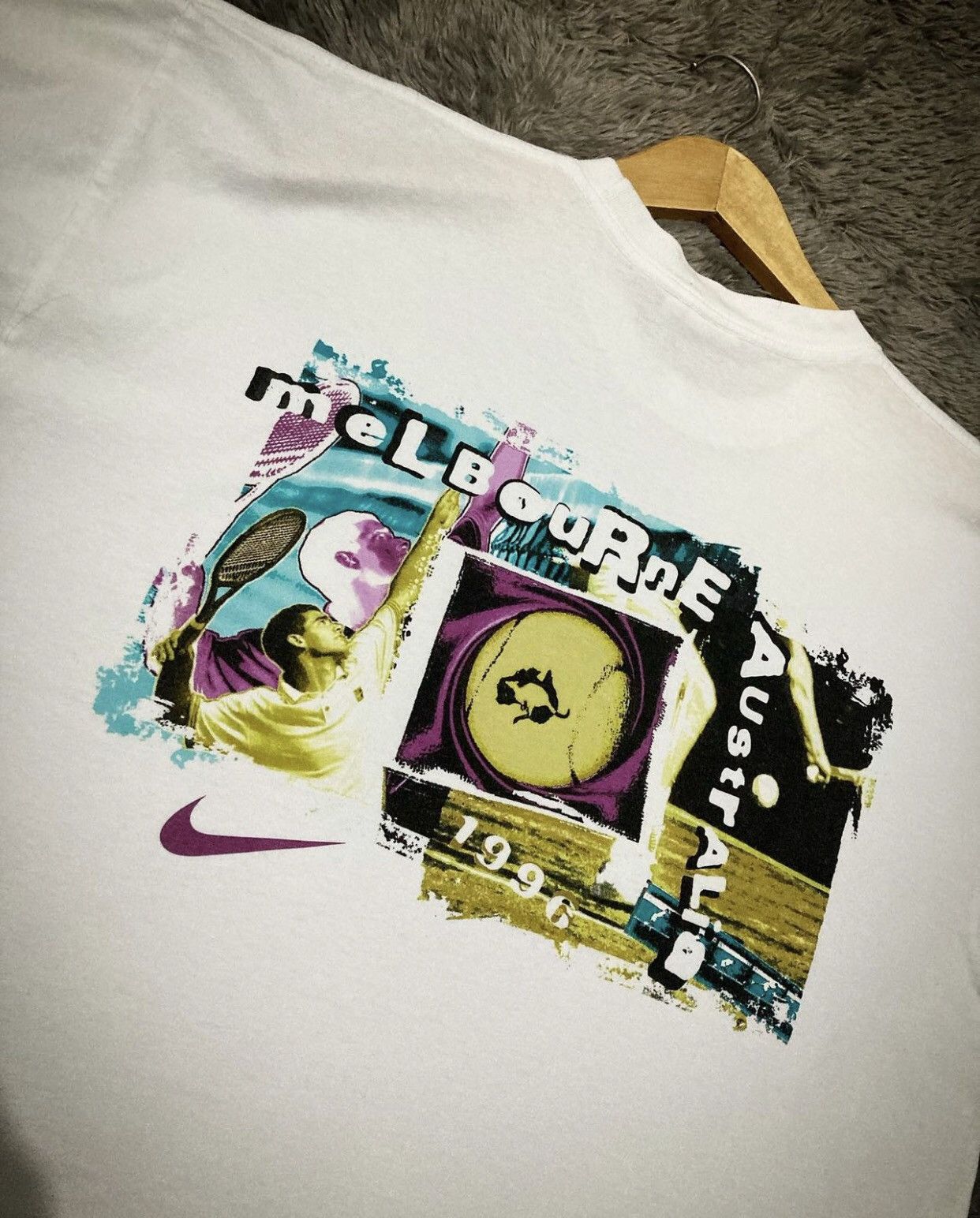 Nike × Vintage ❌Nike Tennis Vintage Tee Melbourne 1996 Size US L / EU 52-54 / 3 - 4 Thumbnail