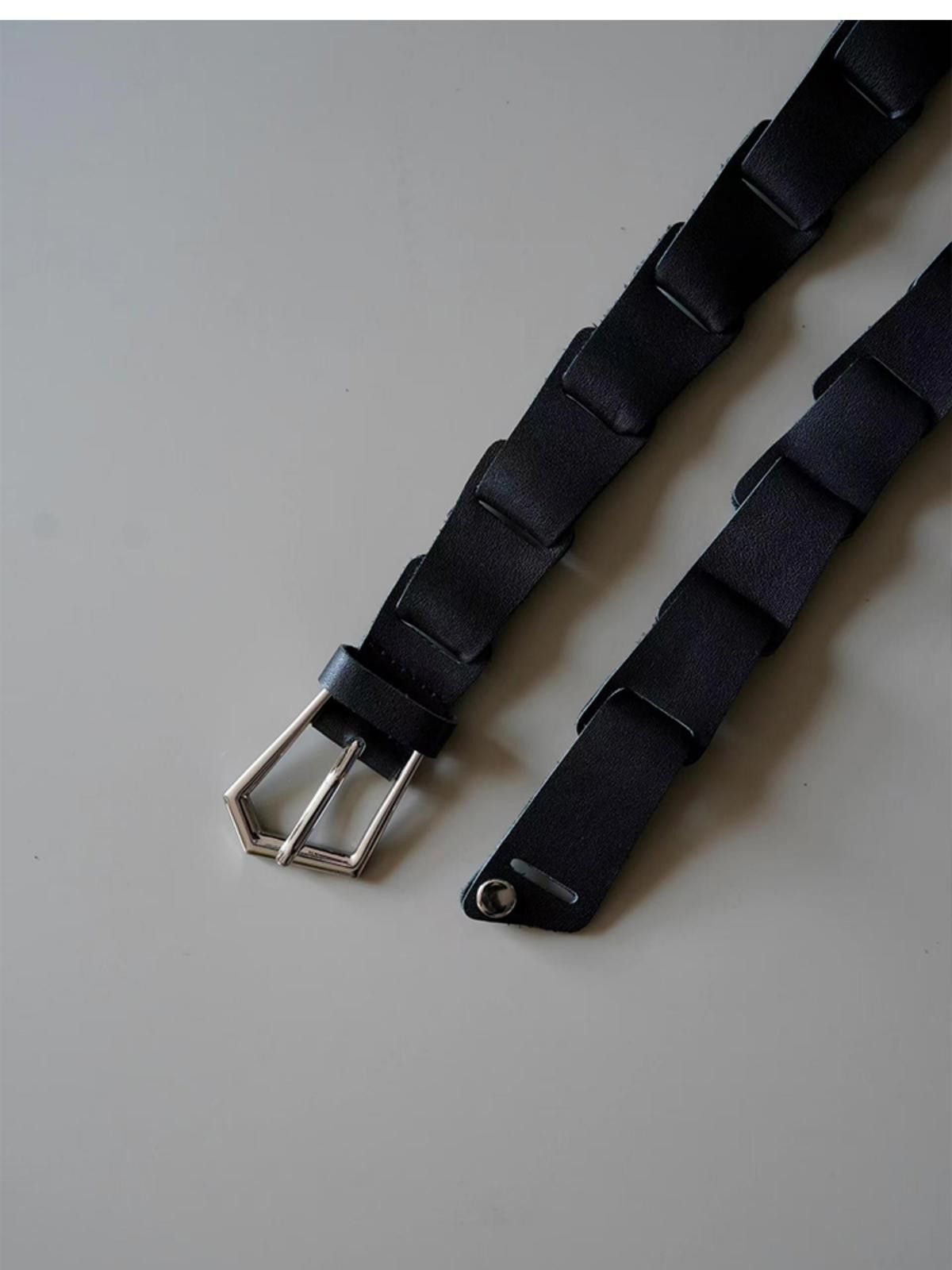 Leather Black Woven Belt with Unique Buckle Size ONE SIZE - 6 Thumbnail