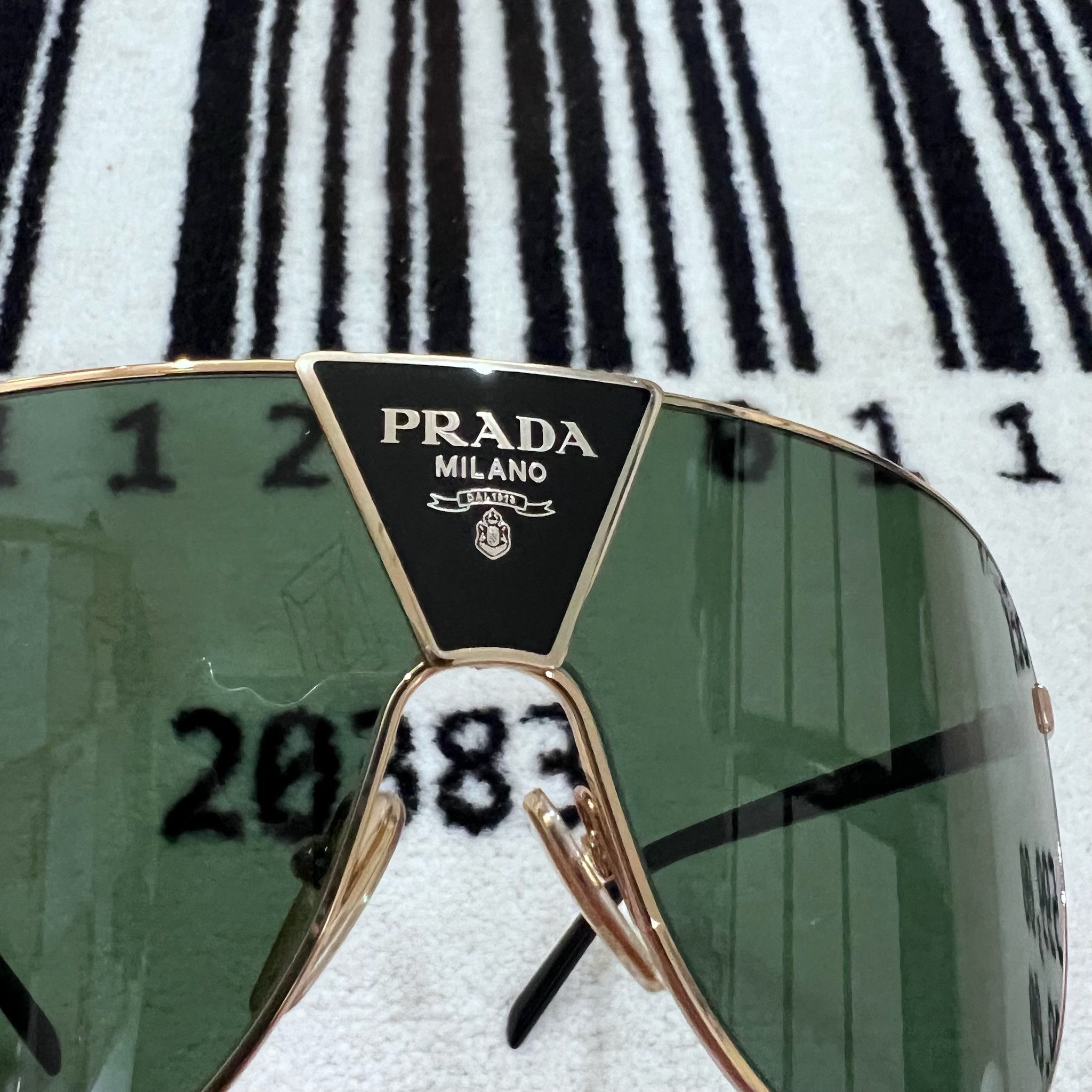 Prada Prada 0PR 69ZS Logo Shield Wrap Mask Runway Sunglasses Size ONE SIZE - 4 Thumbnail