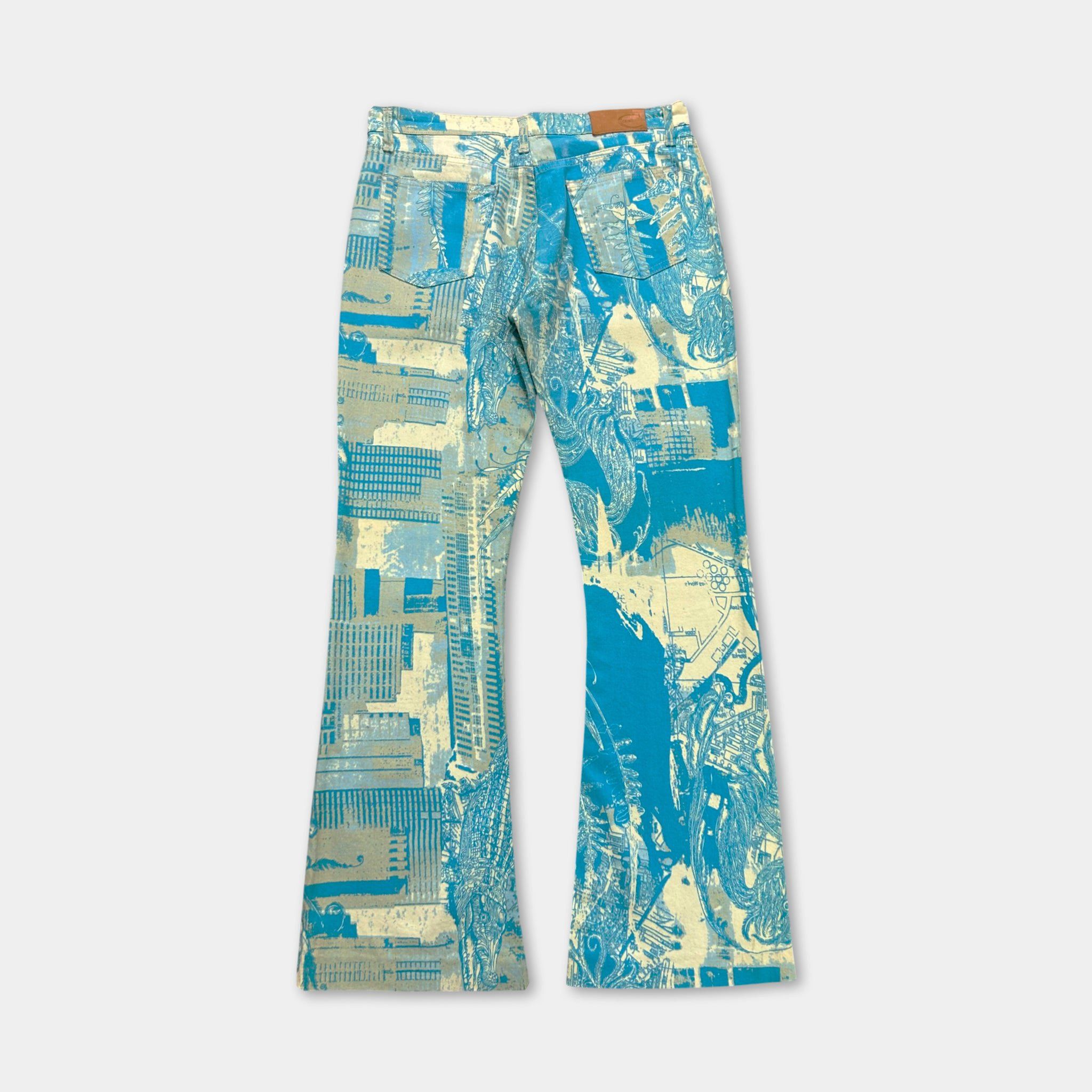 Just Cavalli Just Cavalli 2000s Original Graphic Yellow Blue Flared Pants Size 24" / US 00 / IT 34 - 5 Thumbnail