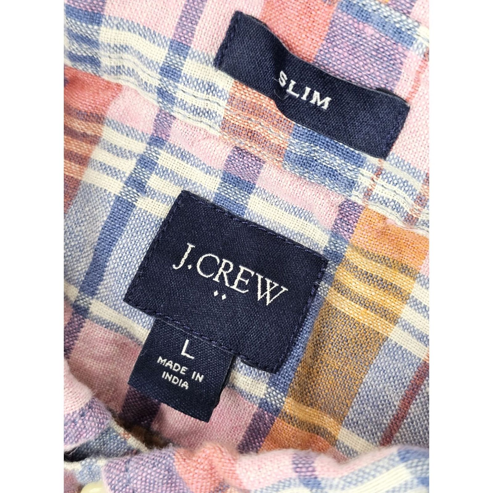 J.Crew J.CREW Linen Blend Short Sleeve Button-Up Shirt Men L Pink & Blue Plaid EUC Size US L / EU 52-54 / 3 - 3 Thumbnail
