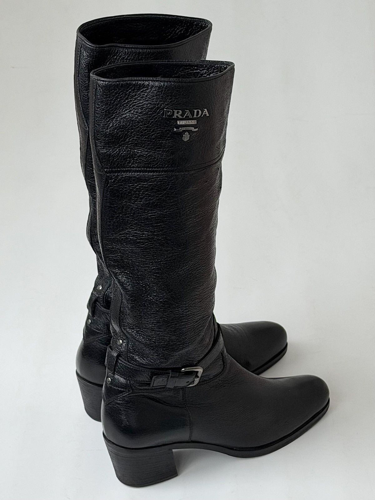 Prada *sz38.5* PRADA SS 2006 Logo Leather Boots Runway Biker shoes Size US 8.5 / IT 38.5 - 5 Thumbnail