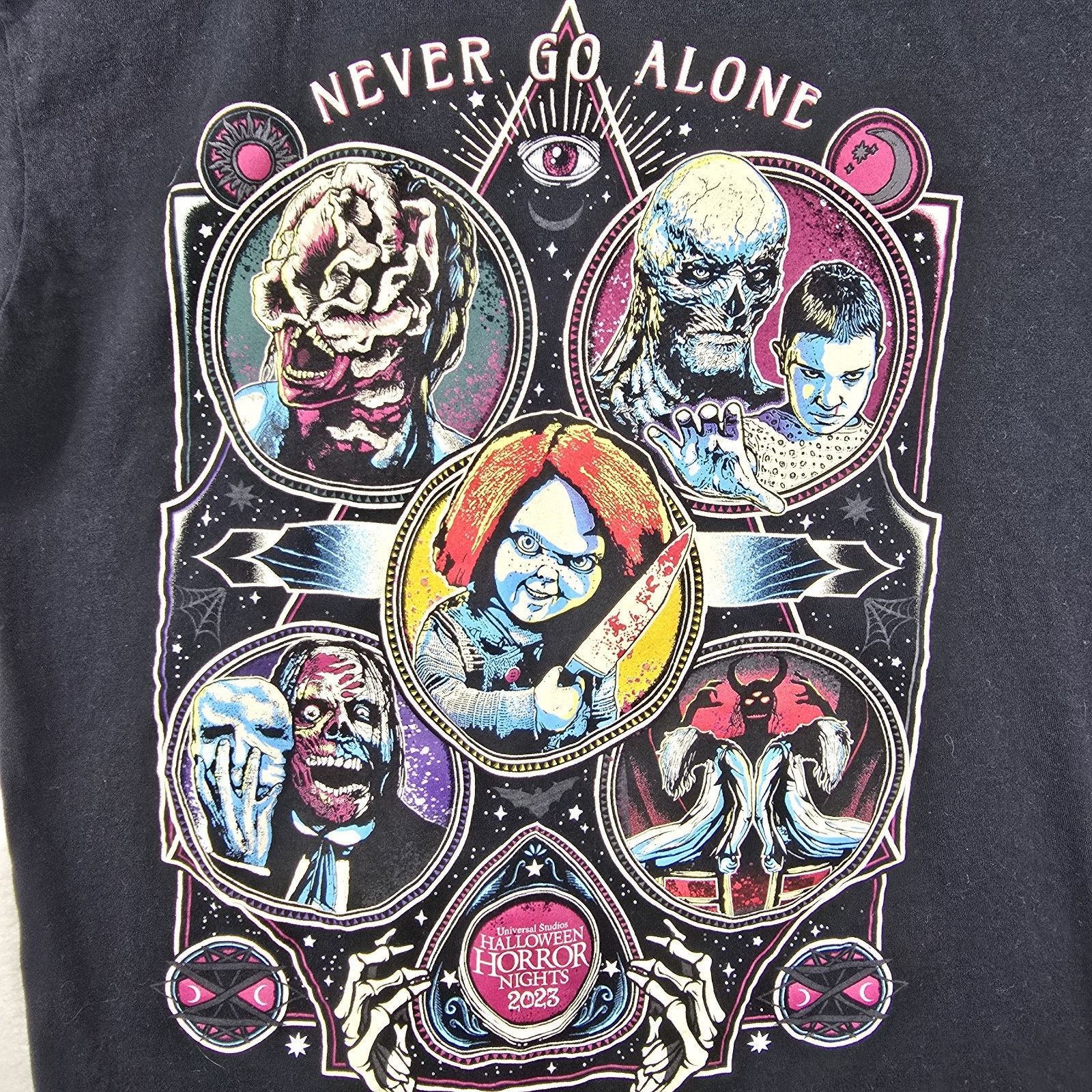 Universal Studios Halloween Horror Nights 2023 Never Go Alone Men's Shirt M Size US M / EU 48-50 / 2 - 3 Thumbnail