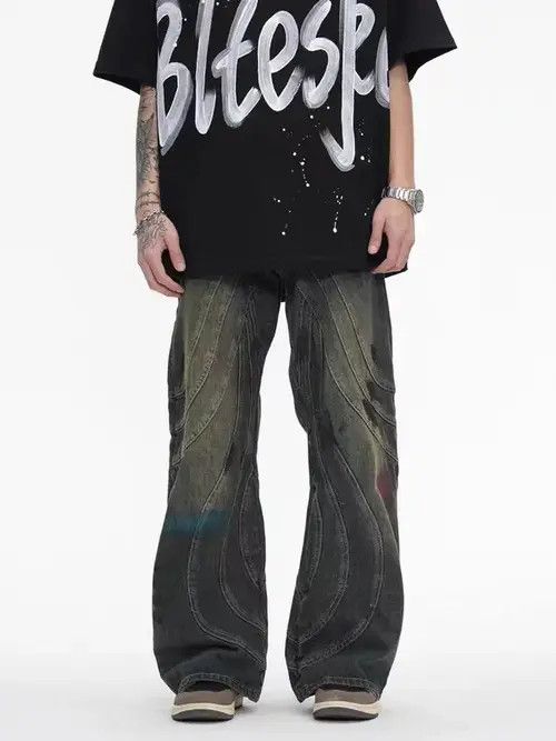 Jean Vintage Washed Graffiti Micro Flared Heavy Duty Jeans Size US 32 / EU 48 - 4 Thumbnail