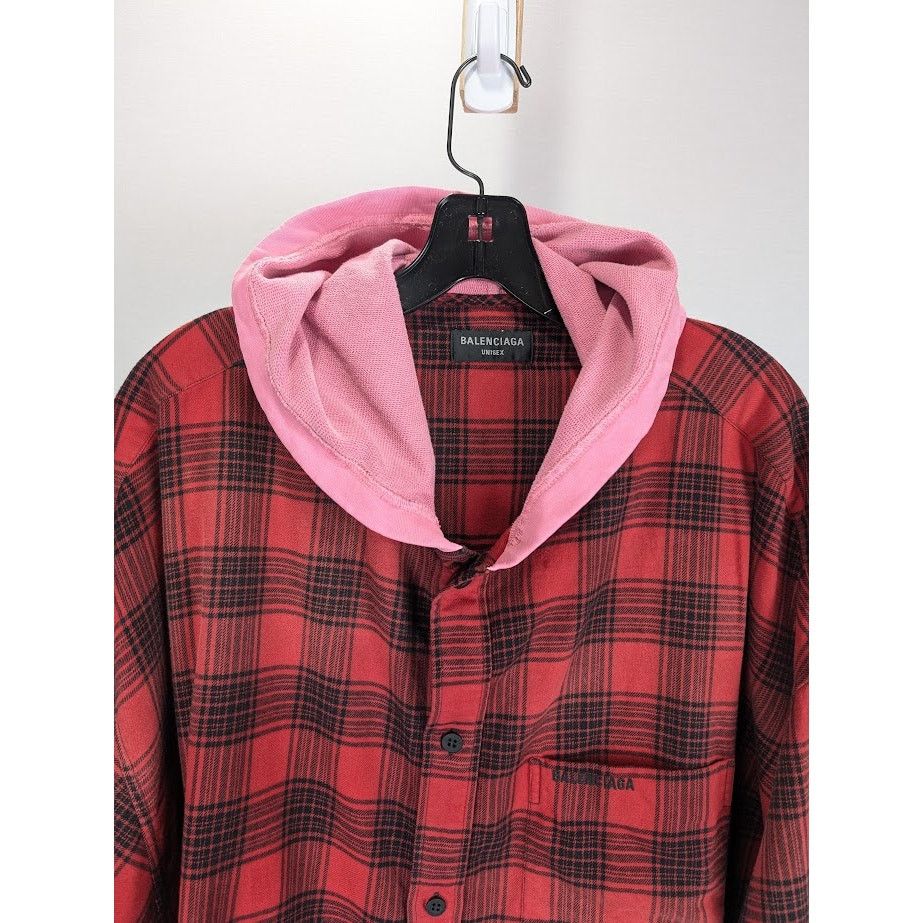 Balenciaga o1rshd1 Hooded Oversized Shirt Check in Red/Black Size US L / EU 52-54 / 3 - 3 Thumbnail