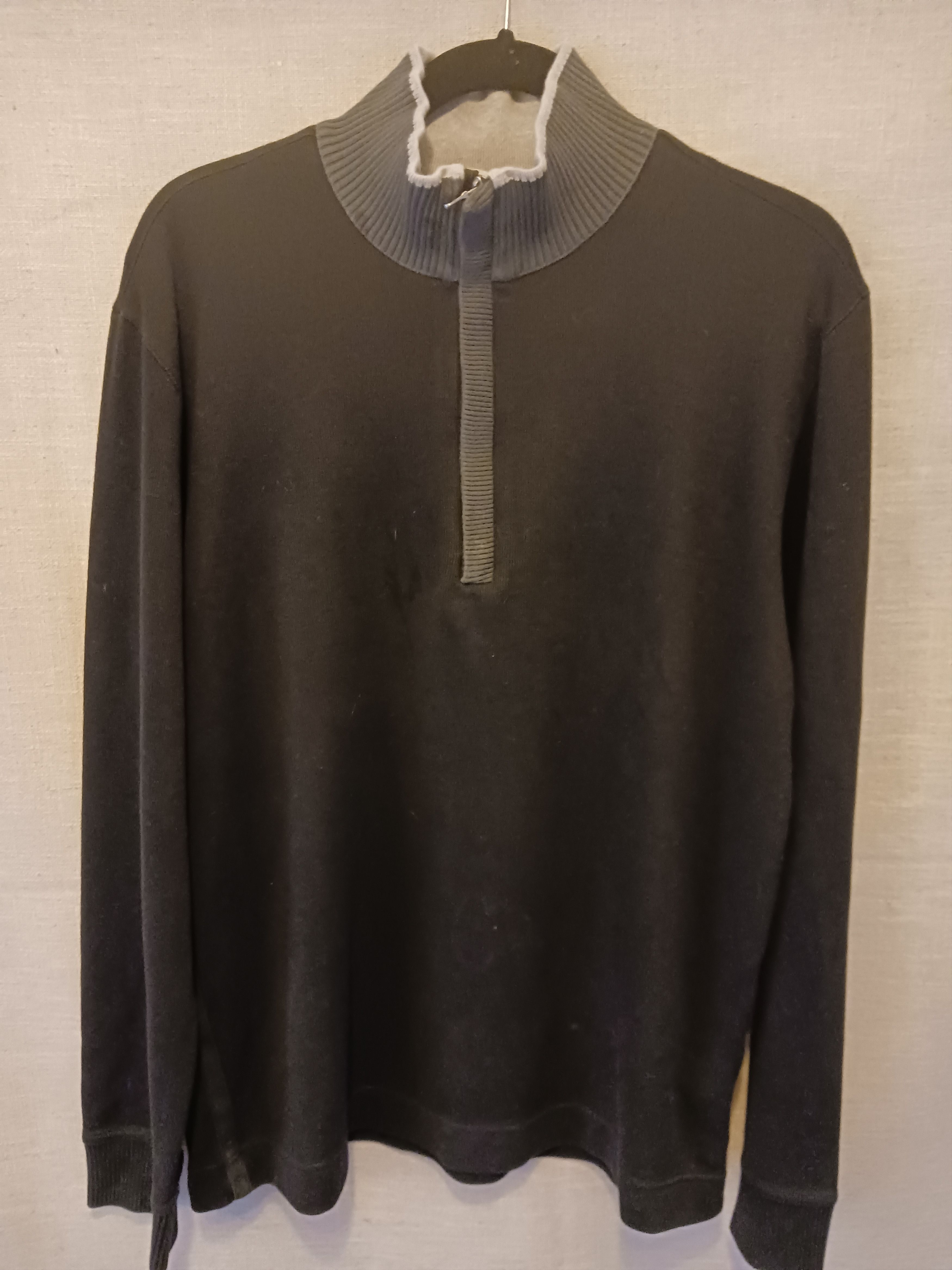 image of Hugo Boss 100% Cotton 1/4 Zip Knit Pullover Sweater in Black, Men's (Size XL)