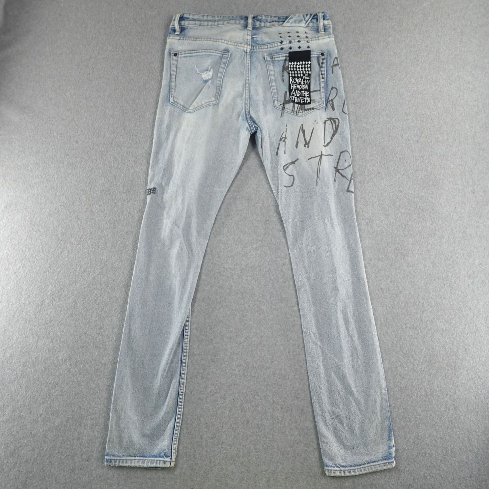 Ksubi ksubi Jeans Slim Men (33X33) Distressed Blue Denim 5-Pocket Button Closure Regular Inseam 33" Cotton Slim Fit Size US 32 / EU 48 - 2 Thumbnail