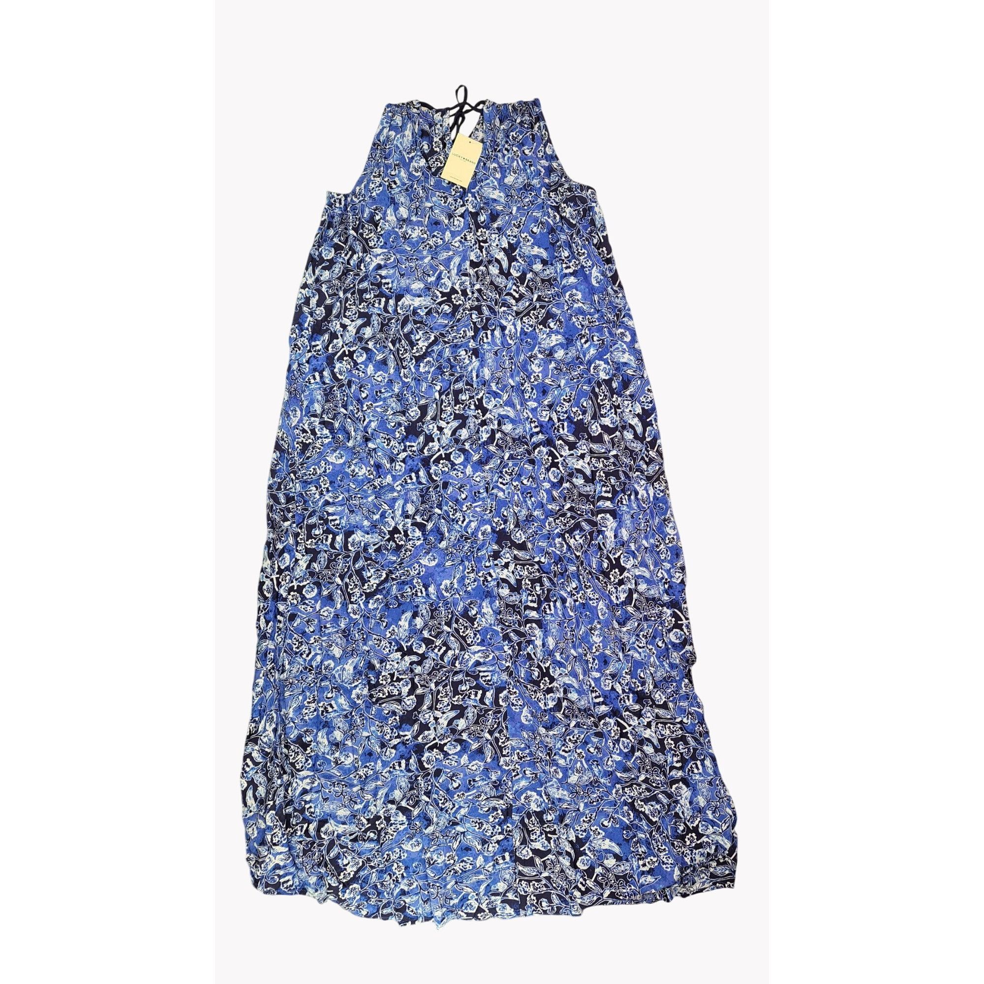 Lucky Brand Lucky Brand Blue Floral Halter Maxi Dress Adjustable Tassels Size L / US 10 / IT 46 - 8 Thumbnail