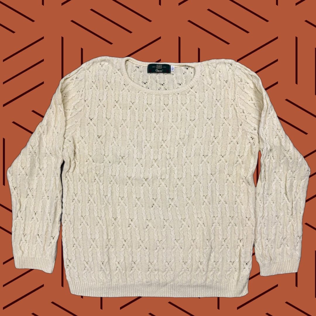 Orvis VINTAGE 90s Orvis Women's Cable Knit Pullover Sweater Size L Butter Yellow Long Sleeve Regular Fit Size L / US 10 / IT 46 - 1 Thumbnail