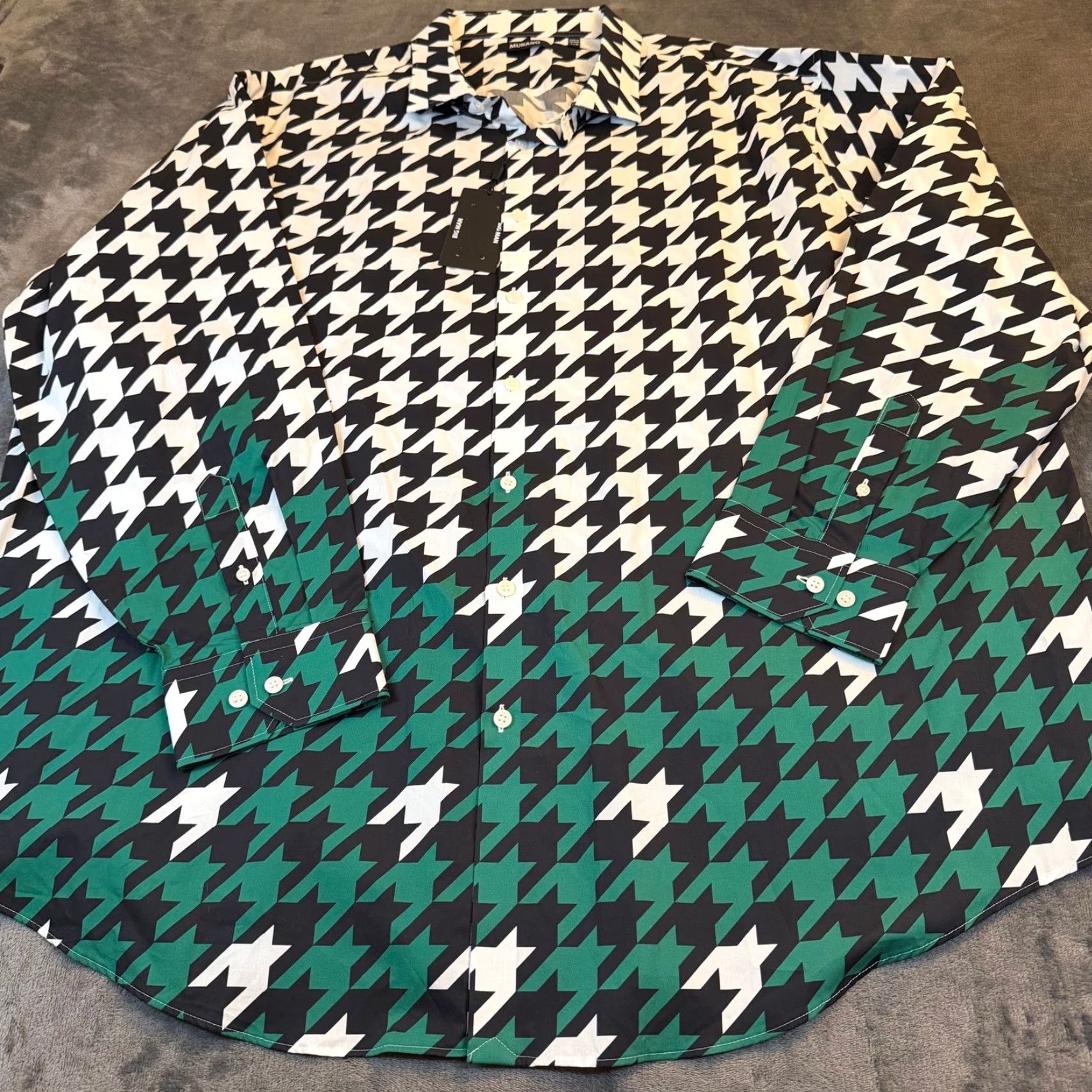 Murano Murano Button-Down Shirt Big 4X Mens Houndstooth Black White Green Geometric Breathing Cotton Button-Up Long Sleeve Collared 4XB NWT Size US XXL / EU 58 / 5 - 3 Thumbnail