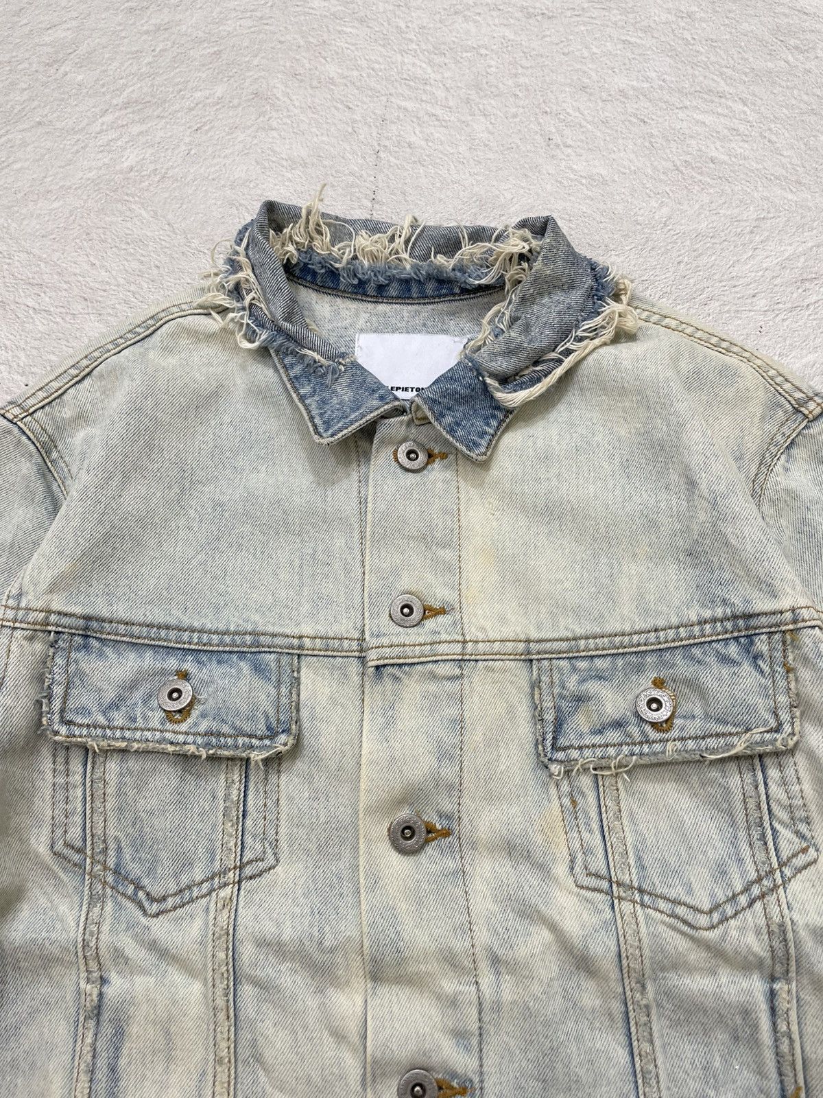 14th Addiction 00s Japan Light Blue Denim Jacket Heavy Distressed Vkei LGB Size US L / EU 52-54 / 3 - 5 Thumbnail