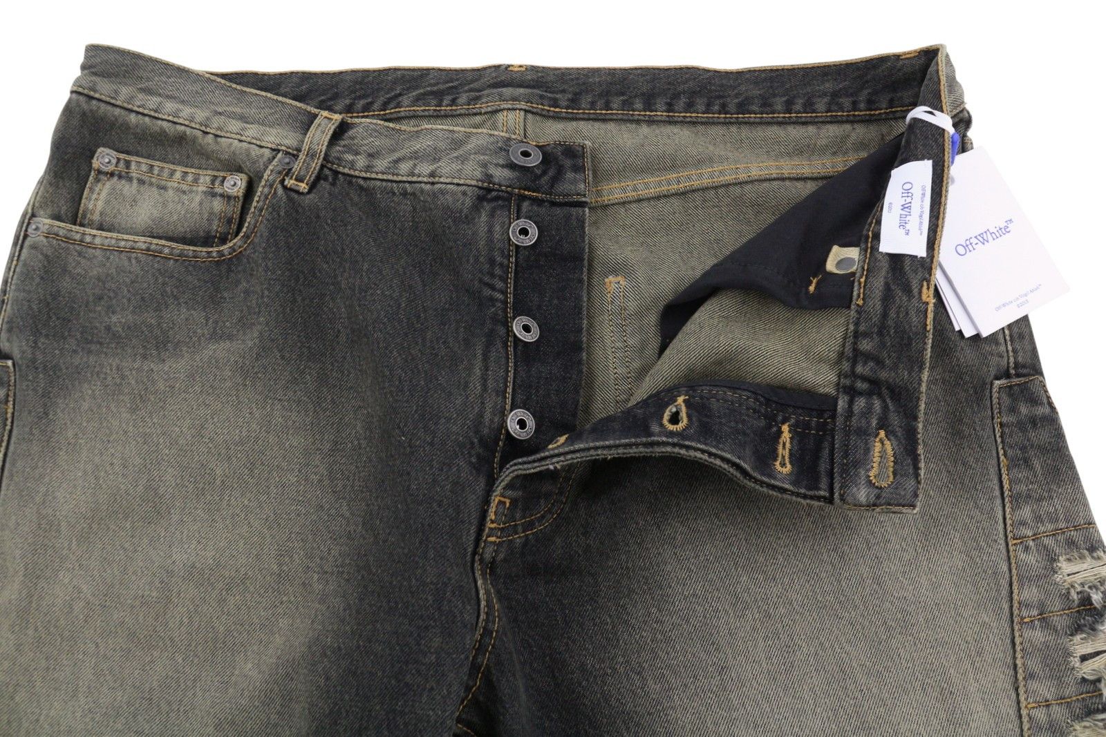 Off-White W34 Black Distress Faded Button Fly Regular 87752 Size US 34 / EU 50 - 4 Thumbnail