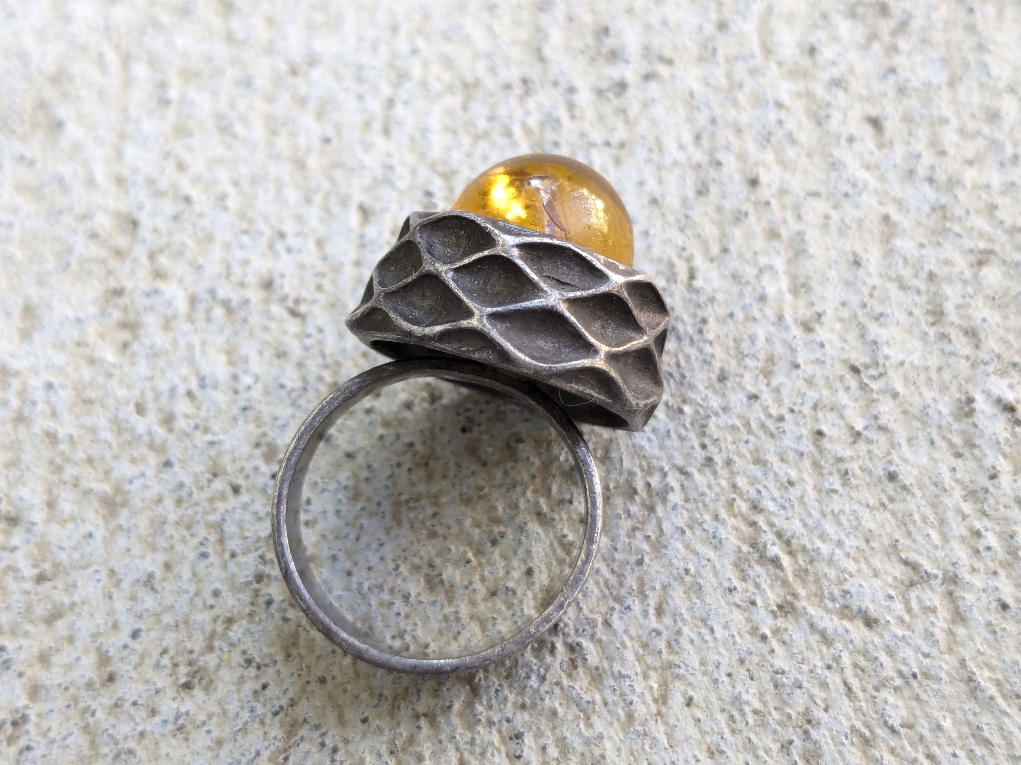 Jewelry Vintage Sterling Silver Ring Amber 5.75 Modern Abstract Size ONE SIZE - 6 Thumbnail
