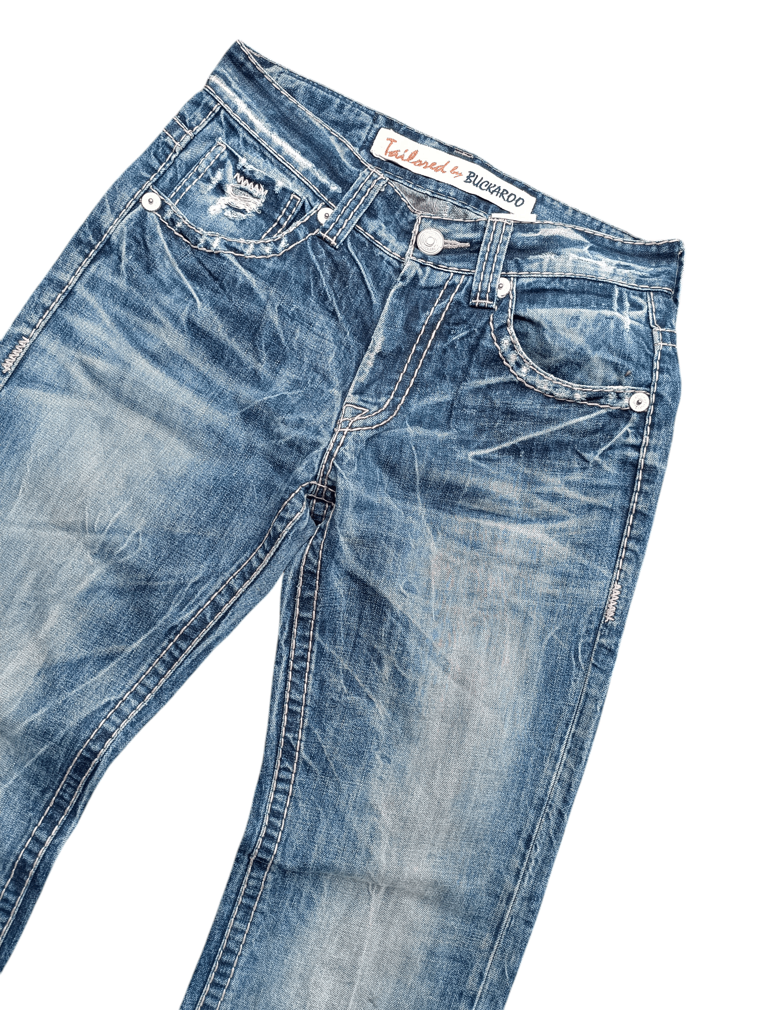 Japanese Brand Buckaroo Whiskers Faded Distressed Flared Jeans Size US 31 - 8 Thumbnail