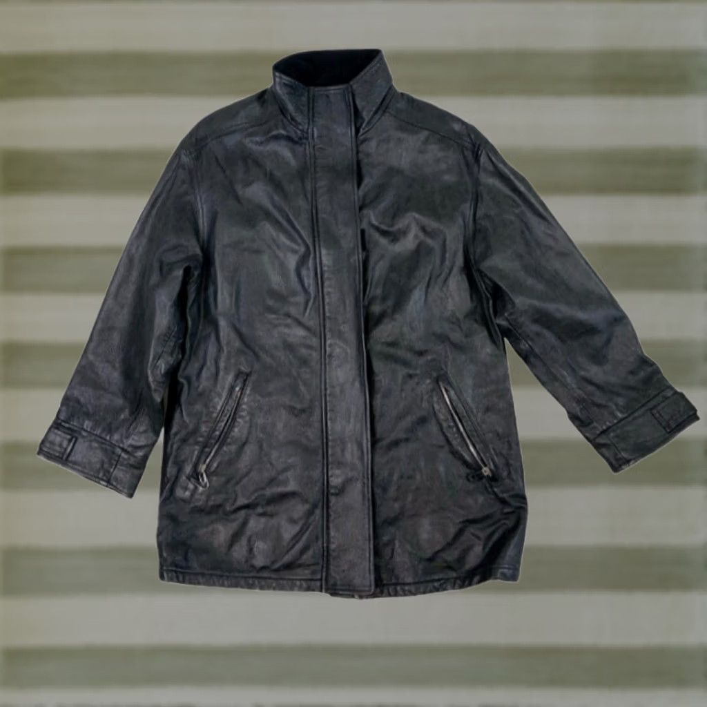 VINTAGE ARMANI JEANS BLACK LEATHER JACKET COAT SIZE M