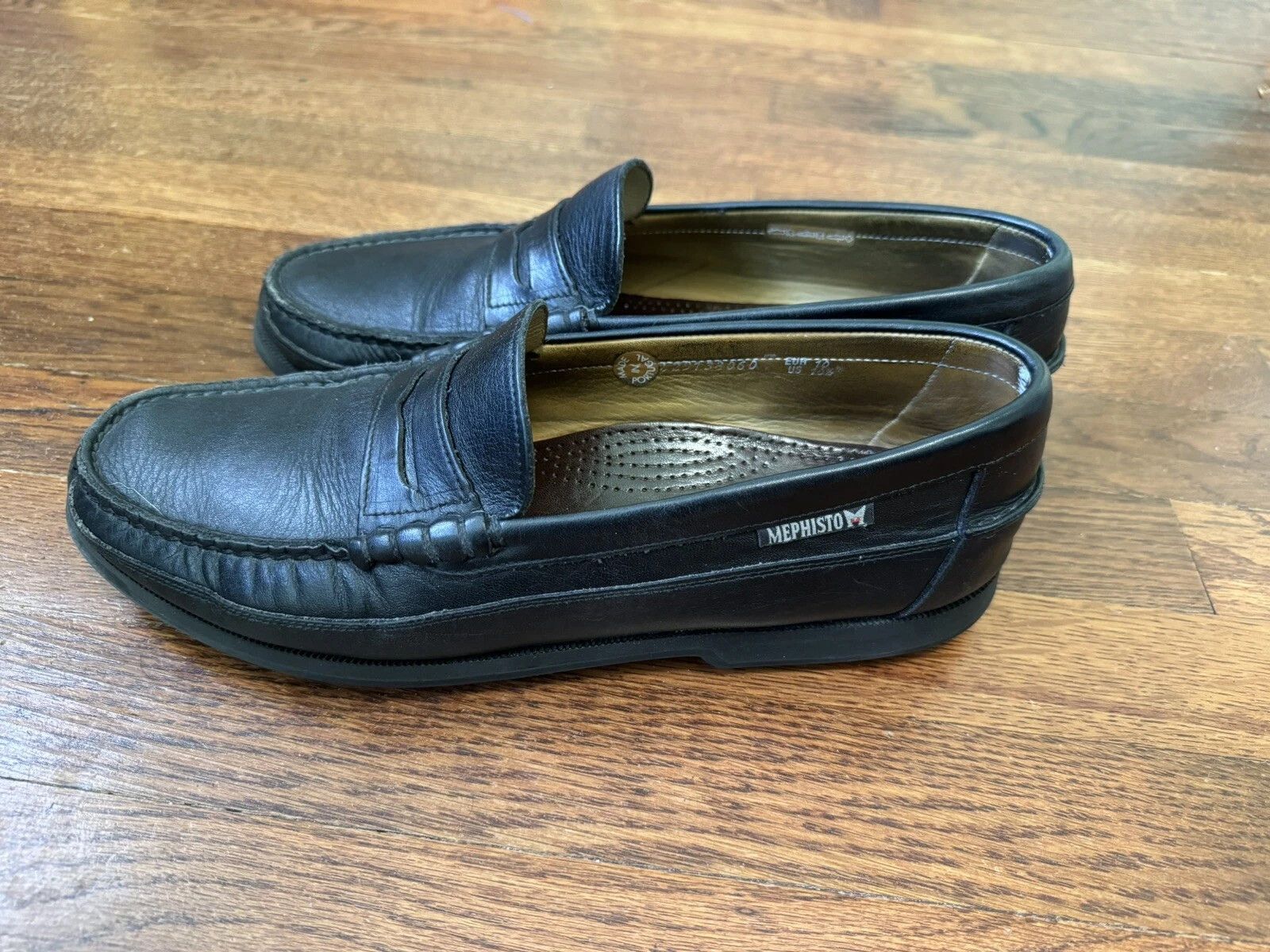 Mephisto Black Leather Cap Vert Boat Shoe Loafers Size 10.5