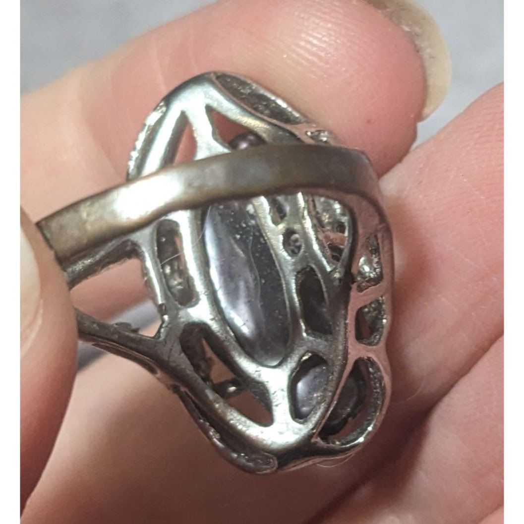 Other Vintage Purple Encased Silver Tone Cage Ring With Clear Gem Size ONE SIZE - 16 Thumbnail