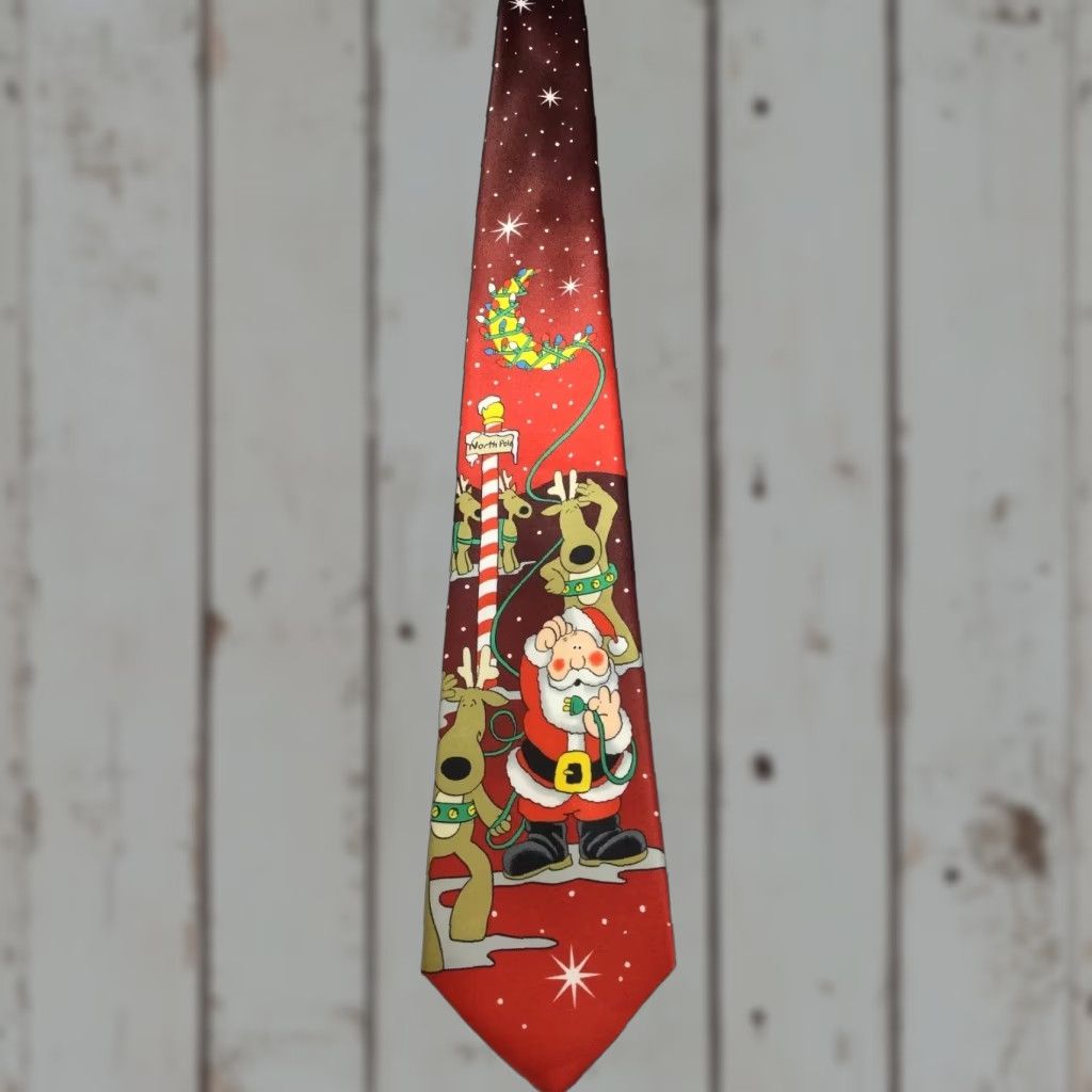 Poler Tie Tales Christmas Novelty Tie 58” Multicolor Santa Claus Reindeer Mens Size ONE SIZE - 1 Thumbnail