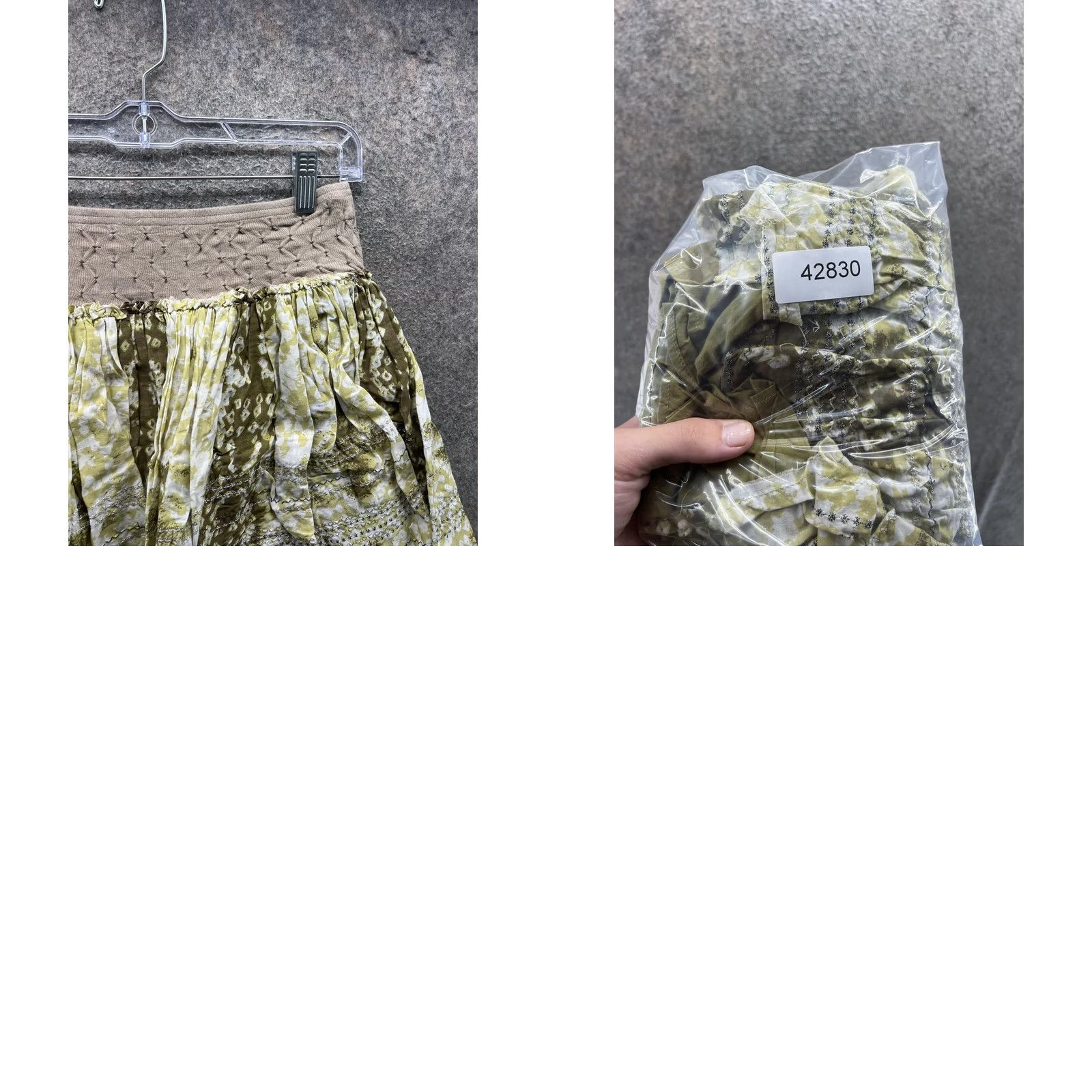 Free People VINTAGE Free People Skirt Womens 2 Green Geometric Peasant Layered Ruffle Mini Boho Size 26" / US 2 / IT 38 - 8 Thumbnail