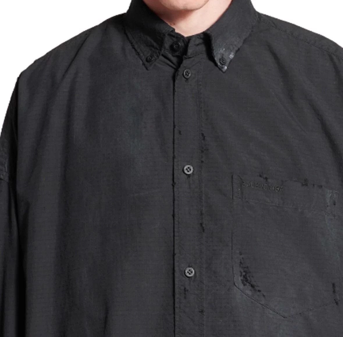 Balenciaga Balenciaga 24FW Black Distressed Oversized Shirt M Unisex Size US M / EU 48-50 / 2 - 8 Thumbnail